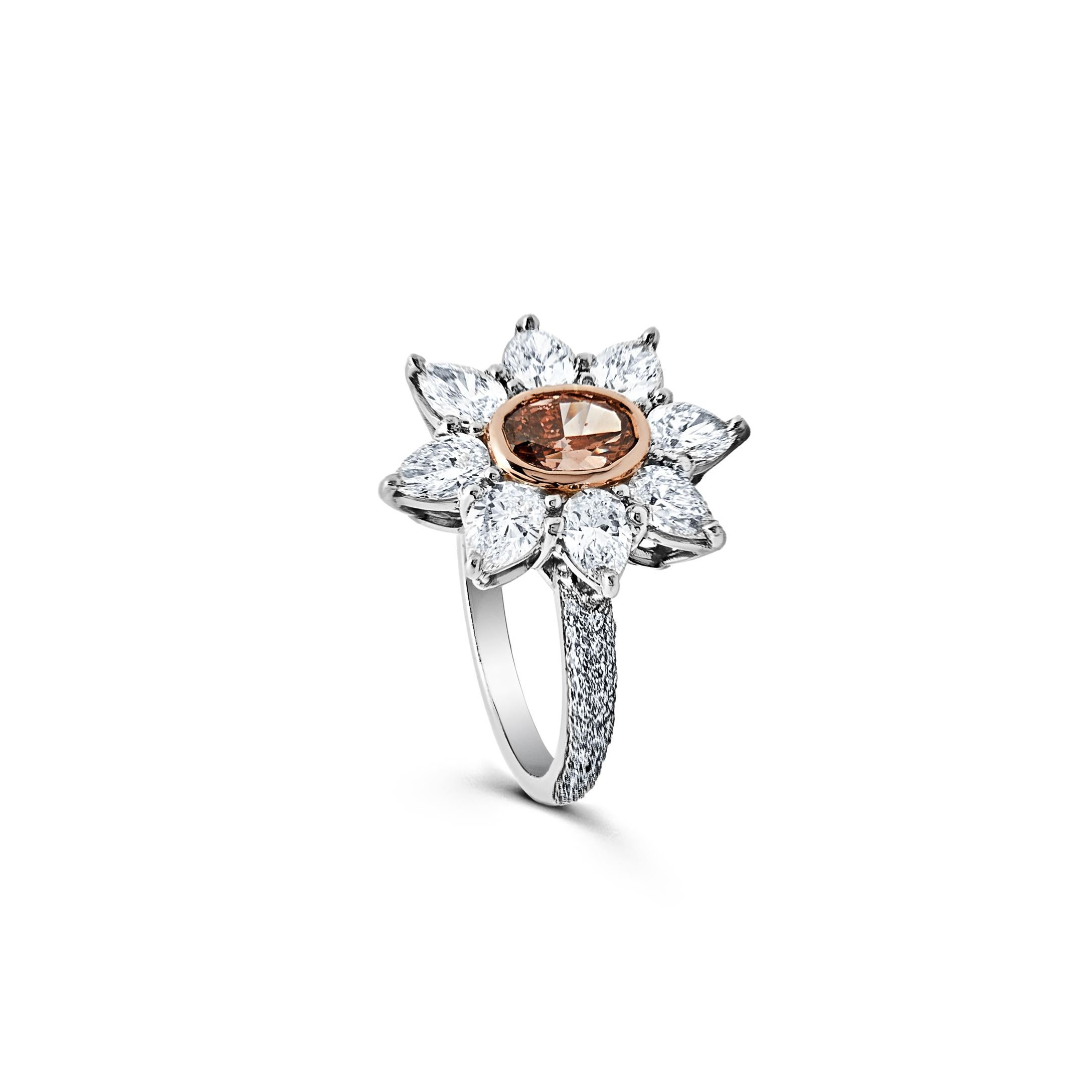Contemporary GIA Certified Orange Oval-Cut Diamond Rose Gold Ring For Sale