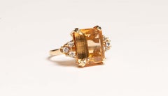 GIA Certified Orangy Yellow Topaz Diamond Vintage Cocktail Ring