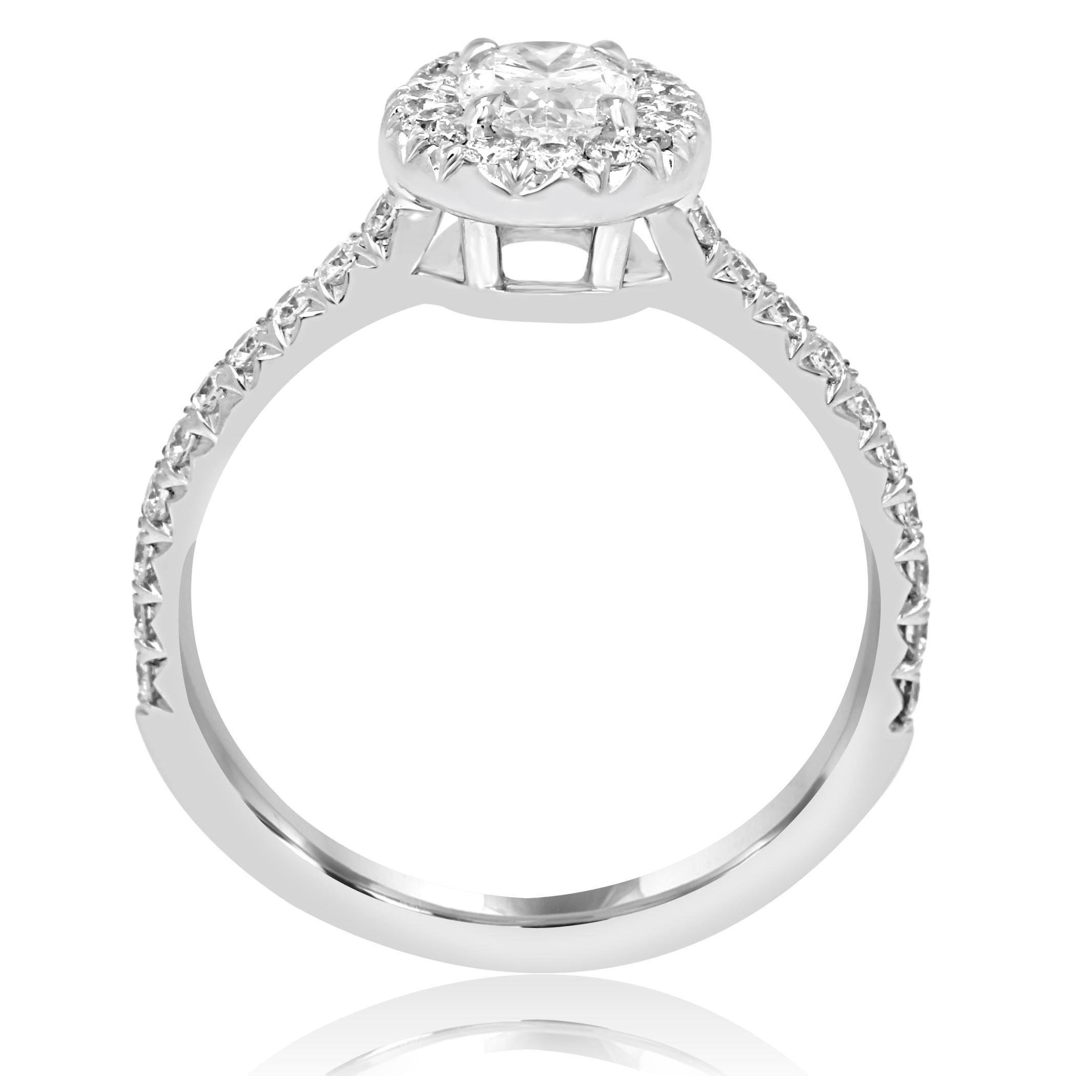 Contemporary GIA Certified Oval 0.51 Carat Diamond Halo Gold Engagement Bridal Ring