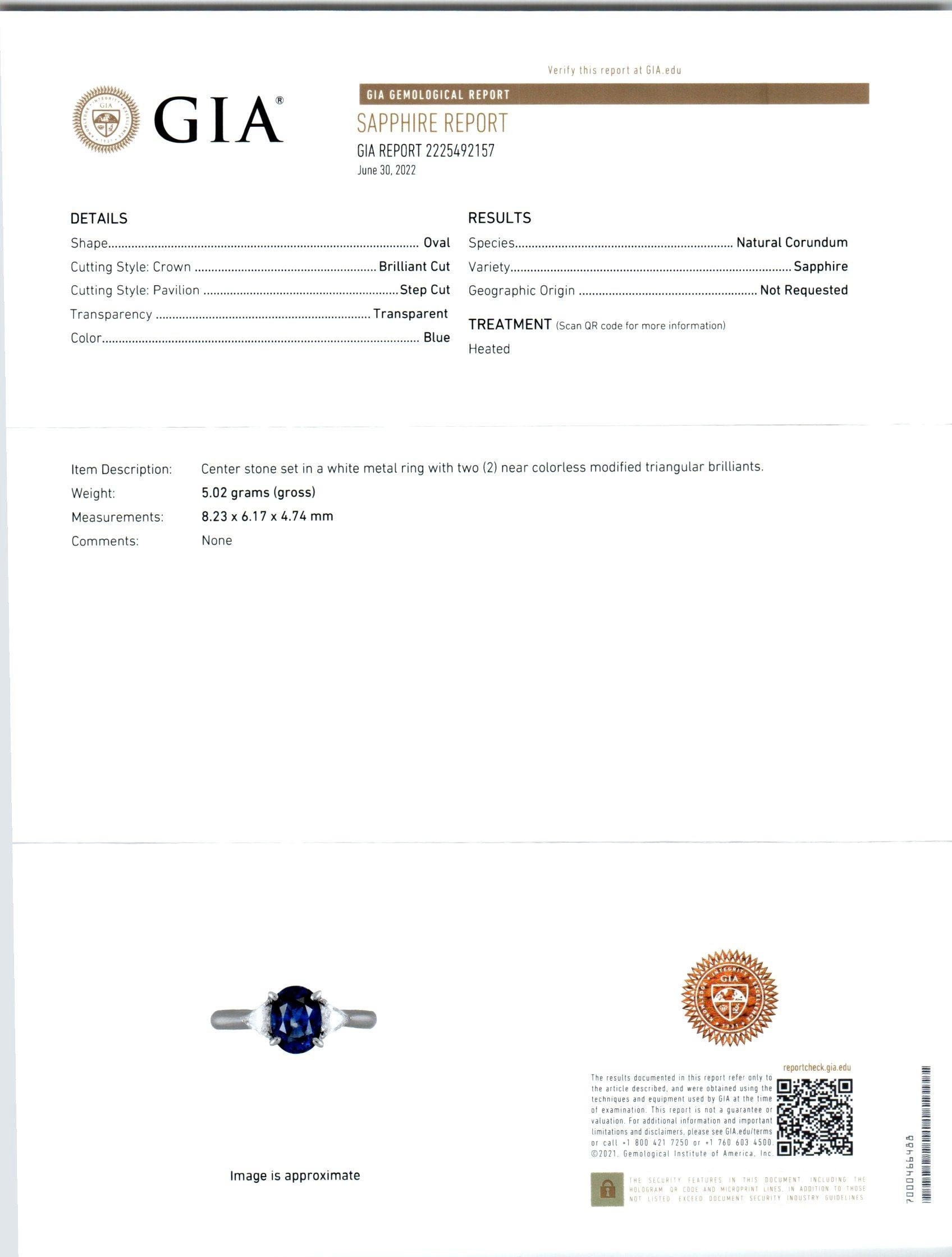 Platin-Verlobungsring, GIA-zertifizierter ovaler 1,85 Karat blauer Saphir Diamant im Zustand „Gut“ im Angebot in Stamford, CT