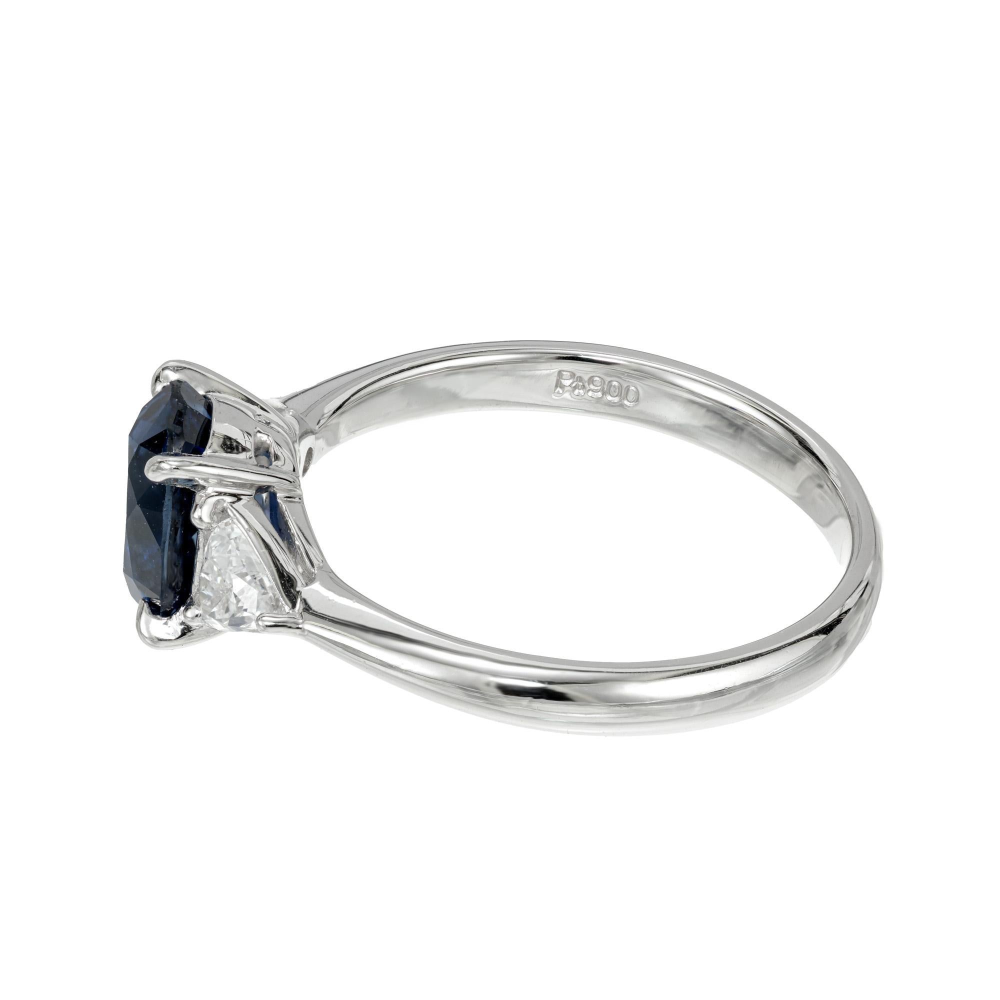 GIA Certified Oval 1.85 Carat Blue Sapphire Diamond Platinum Engagement Ring In Good Condition For Sale In Stamford, CT