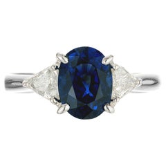 GIA Certified Oval 1.85 Carat Blue Sapphire Diamond Platinum Engagement Ring