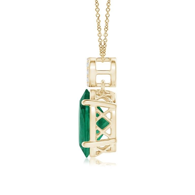 Modern GIA Certified Oval 8.19ct Emerald Pendant with Circular Bale in 14K Yellow Gold For Sale