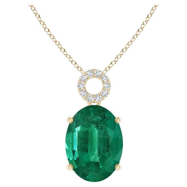 GIA Certified Oval 8.19ct Emerald Pendant with Circular Bale in 14K Yellow Gold For Sale