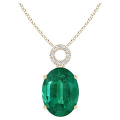 GIA Certified Oval 8.19ct Emerald Pendant with Circular Bale in 14K Yellow Gold