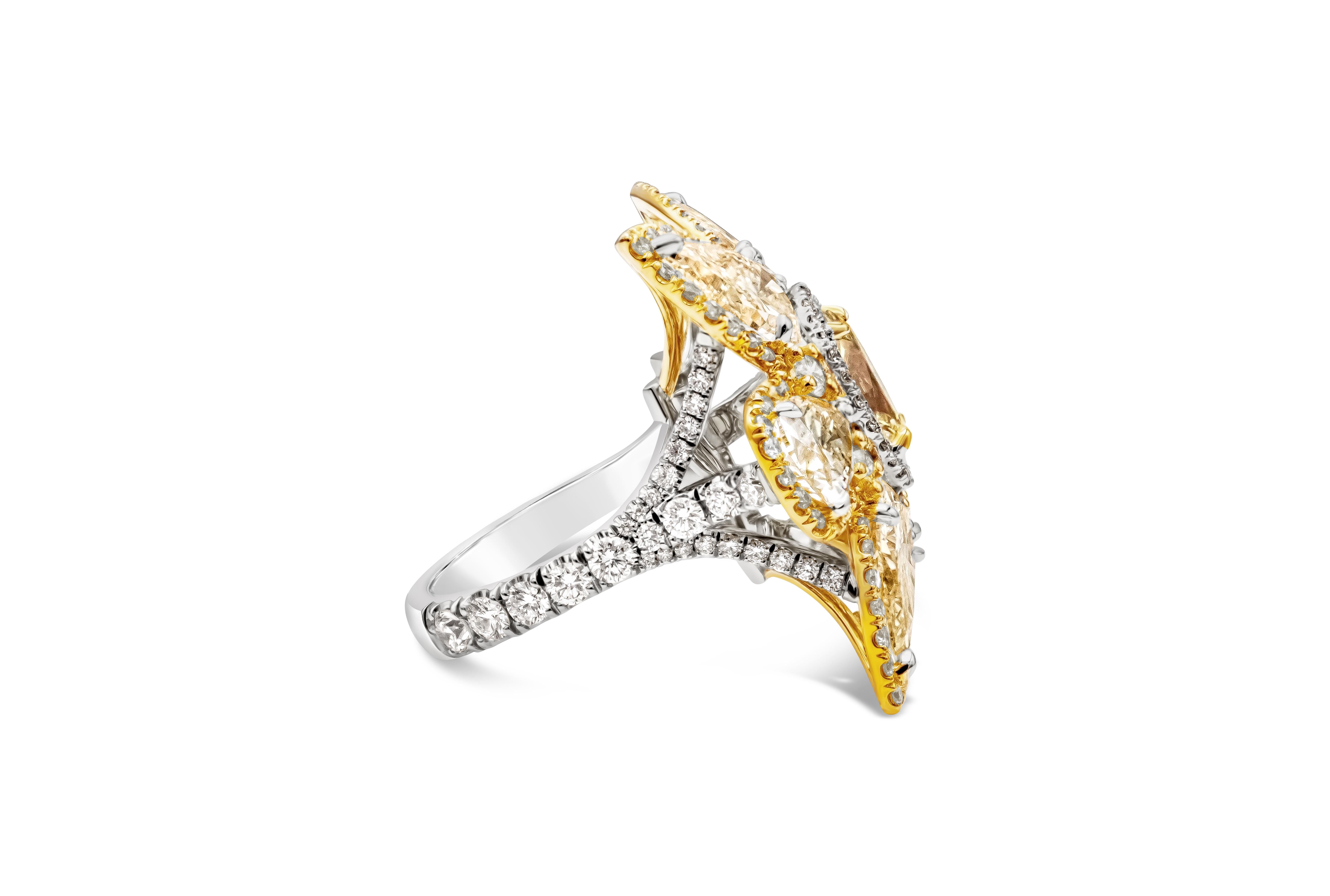 Contemporary Roman Malakov 11.15 Carat Total Mixed Cut Flower Design Diamond Cocktail Ring For Sale