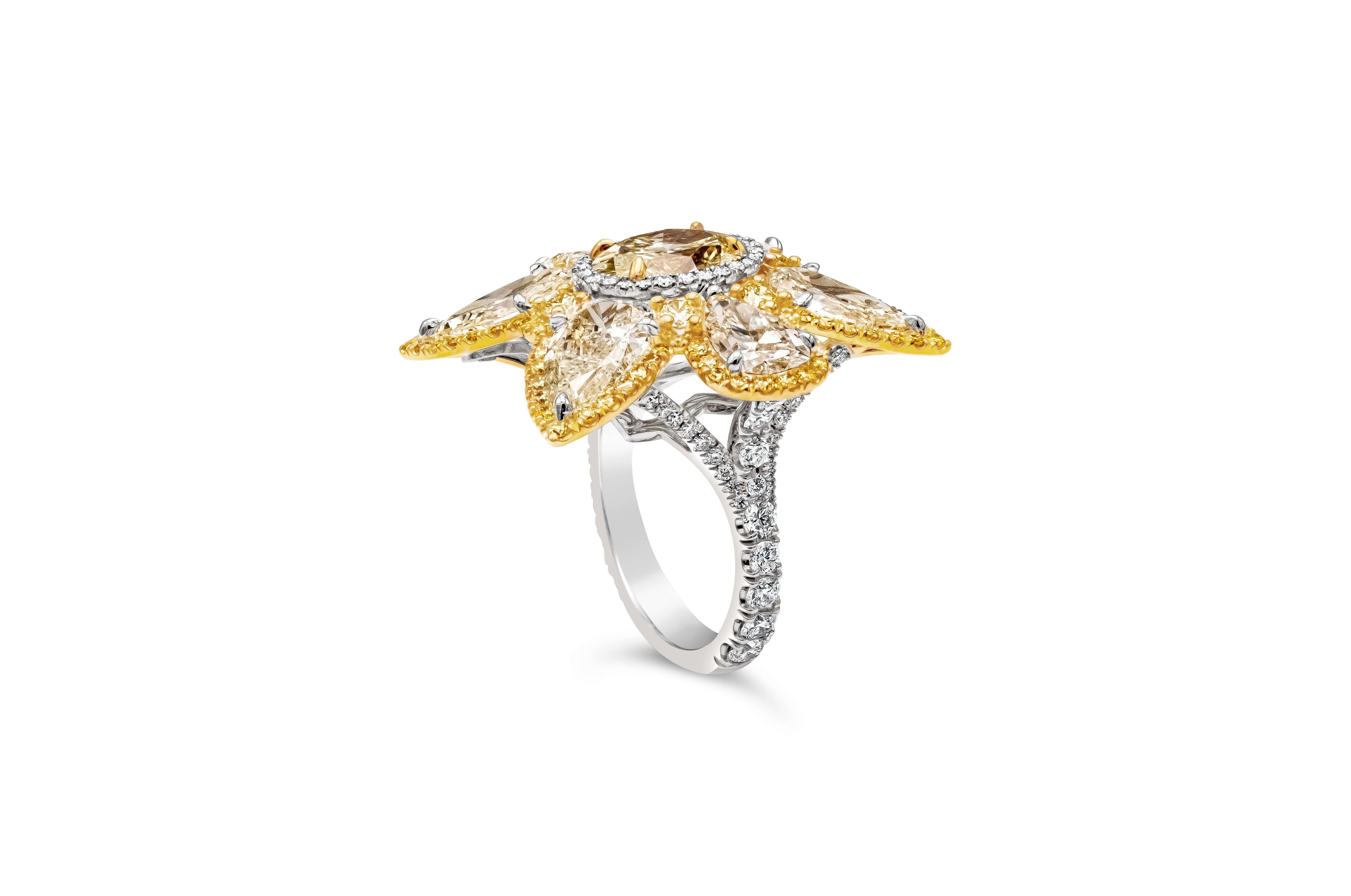 Women's Roman Malakov 11.15 Carat Total Mixed Cut Flower Design Diamond Cocktail Ring For Sale