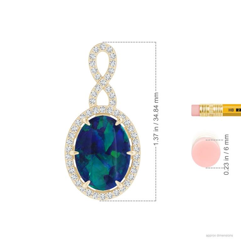 Modern GIA Certified Oval Black Opal Halo Pendant with Infinity Bale in 14K Yellow Gold For Sale