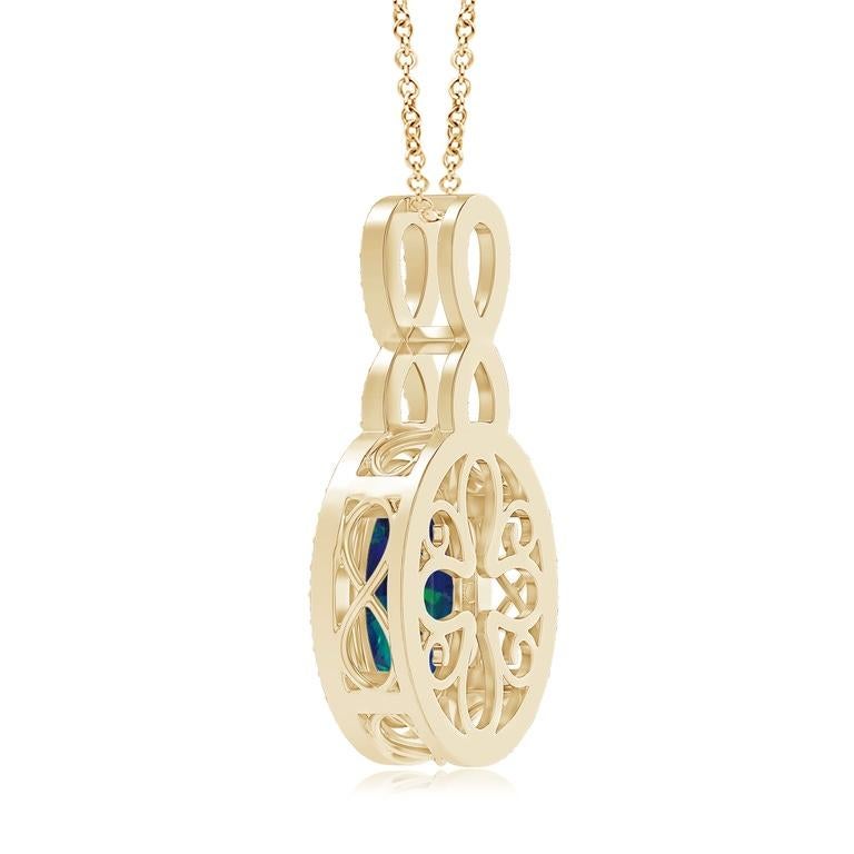 GIA Certified Oval Black Opal Halo Pendant with Infinity Bale in 14K Yellow Gold In New Condition In Los Angeles, CA