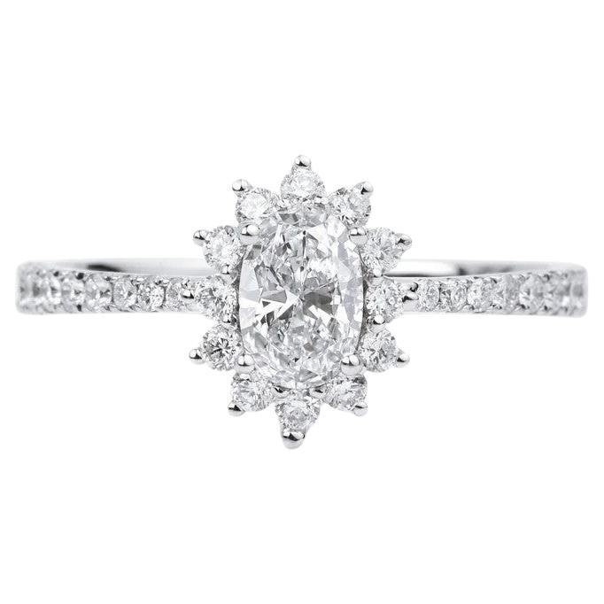GIA certified Oval Brilliant Cut Diamond Halo Engagement 14K White Gold Ring