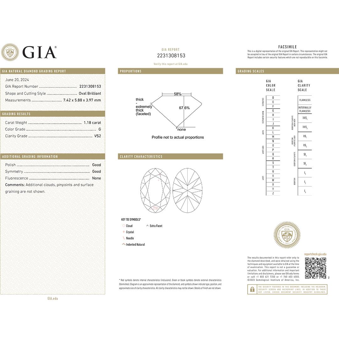 GIA Certified Oval Brilliant Cut Loose Diamond 1.18ct In Excellent Condition For Sale In Laguna Beach, CA