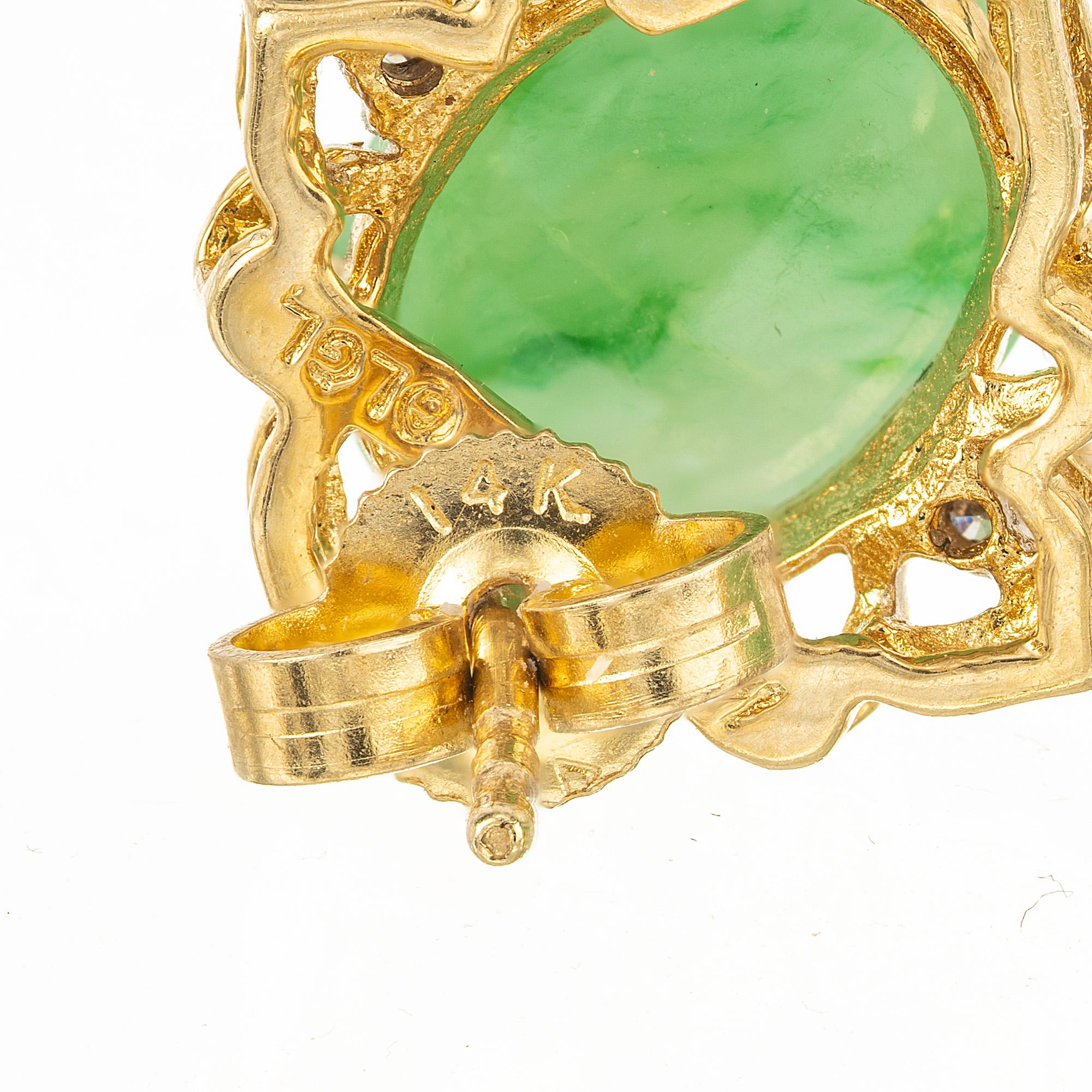 GIA Certified Oval Cabochon Jadeite Jade Diamond Gold Earrings For Sale 2