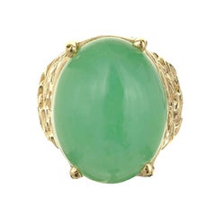 GIA Certified Oval Cabochon Jadeite Jade Natural Green Gold Cocktail Ring