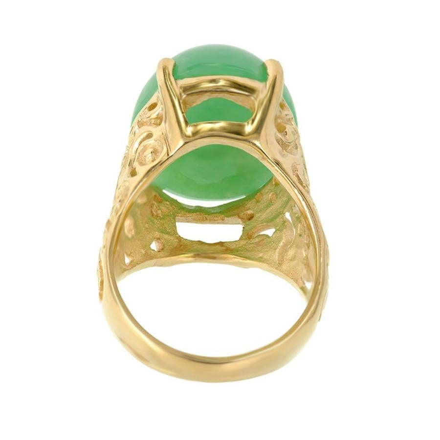 Oval Cut GIA Certified Oval Cabochon Jadeite Jade Natural Green Gold Cocktail Ring For Sale