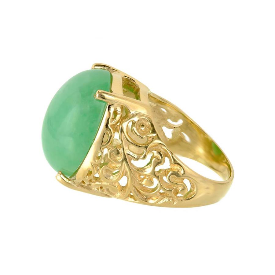 GIA Certified Oval Cabochon Jadeite Jade Natural Green Gold Cocktail Ring In Good Condition For Sale In Stamford, CT