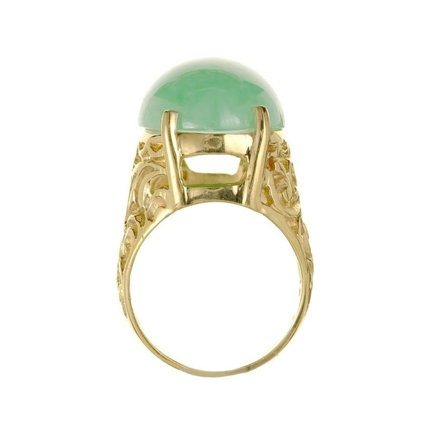 GIA Certified Oval Cabochon Jadeite Jade Natural Green Gold Cocktail Ring For Sale 1