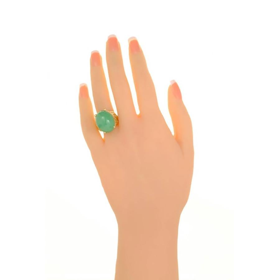 GIA Certified Oval Cabochon Jadeite Jade Natural Green Gold Cocktail Ring For Sale 2