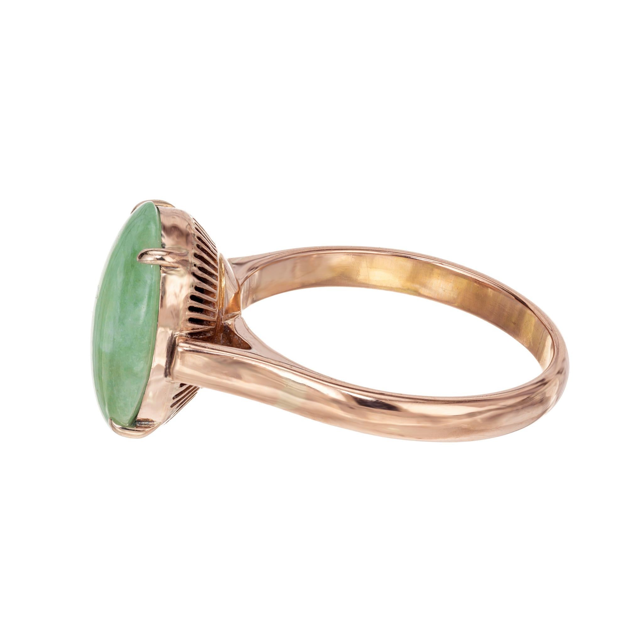 GIA Certified Oval Cabochon Jadeite Jade Rose Gold Ring In Good Condition For Sale In Stamford, CT