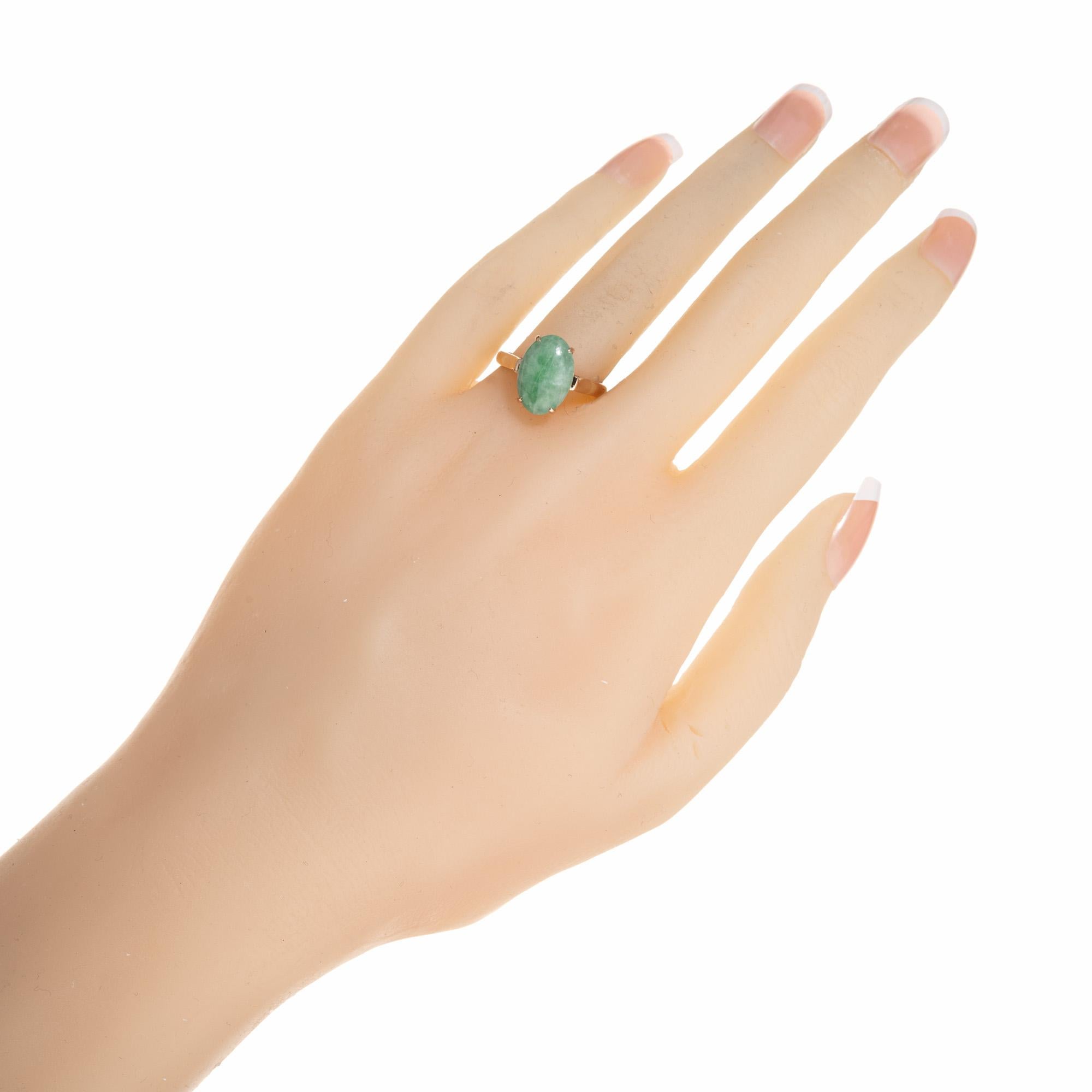 GIA Certified Oval Cabochon Jadeite Jade Rose Gold Ring For Sale 1
