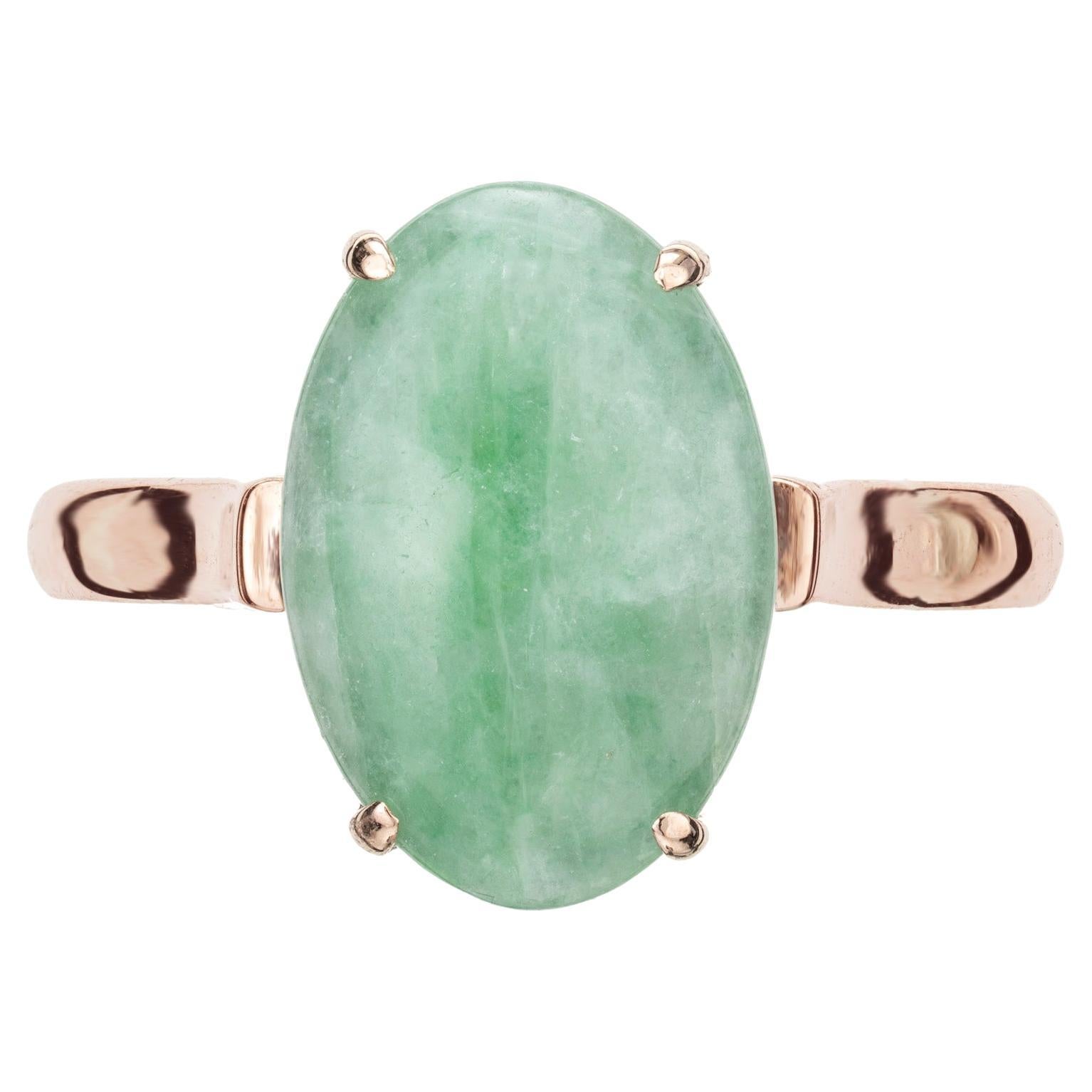 GIA Certified Oval Cabochon Jadeite Jade Rose Gold Ring For Sale