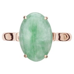 Retro GIA Certified Oval Cabochon Jadeite Jade Rose Gold Ring