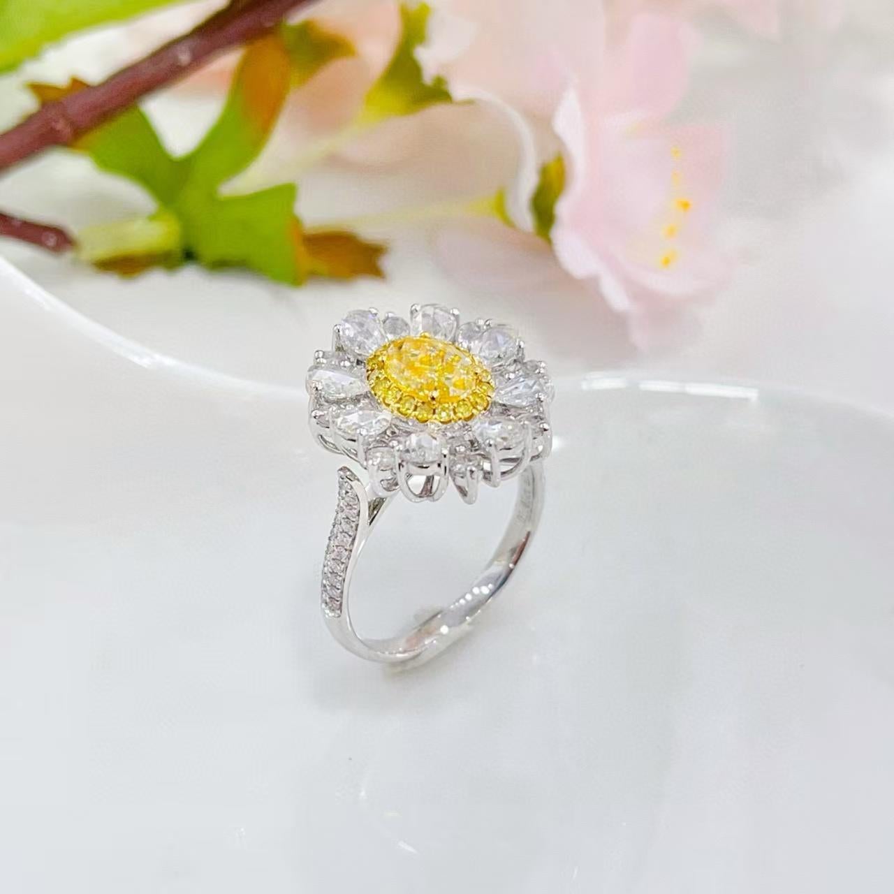 Oval Cut GIA Certified Oval-Cut 1.01 Carat Yellow Diamond Double Halo Ring/Pendant For Sale