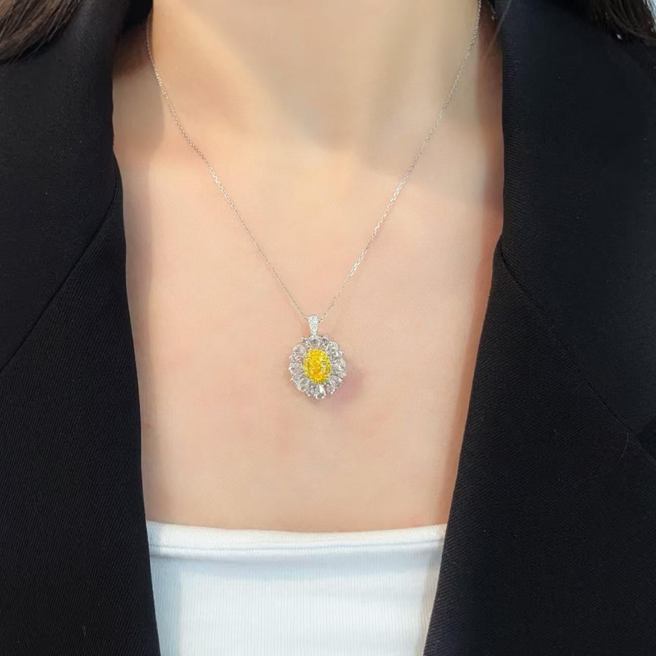 Women's or Men's GIA Certified Oval-Cut 1.01 Carat Yellow Diamond Double Halo Ring/Pendant For Sale