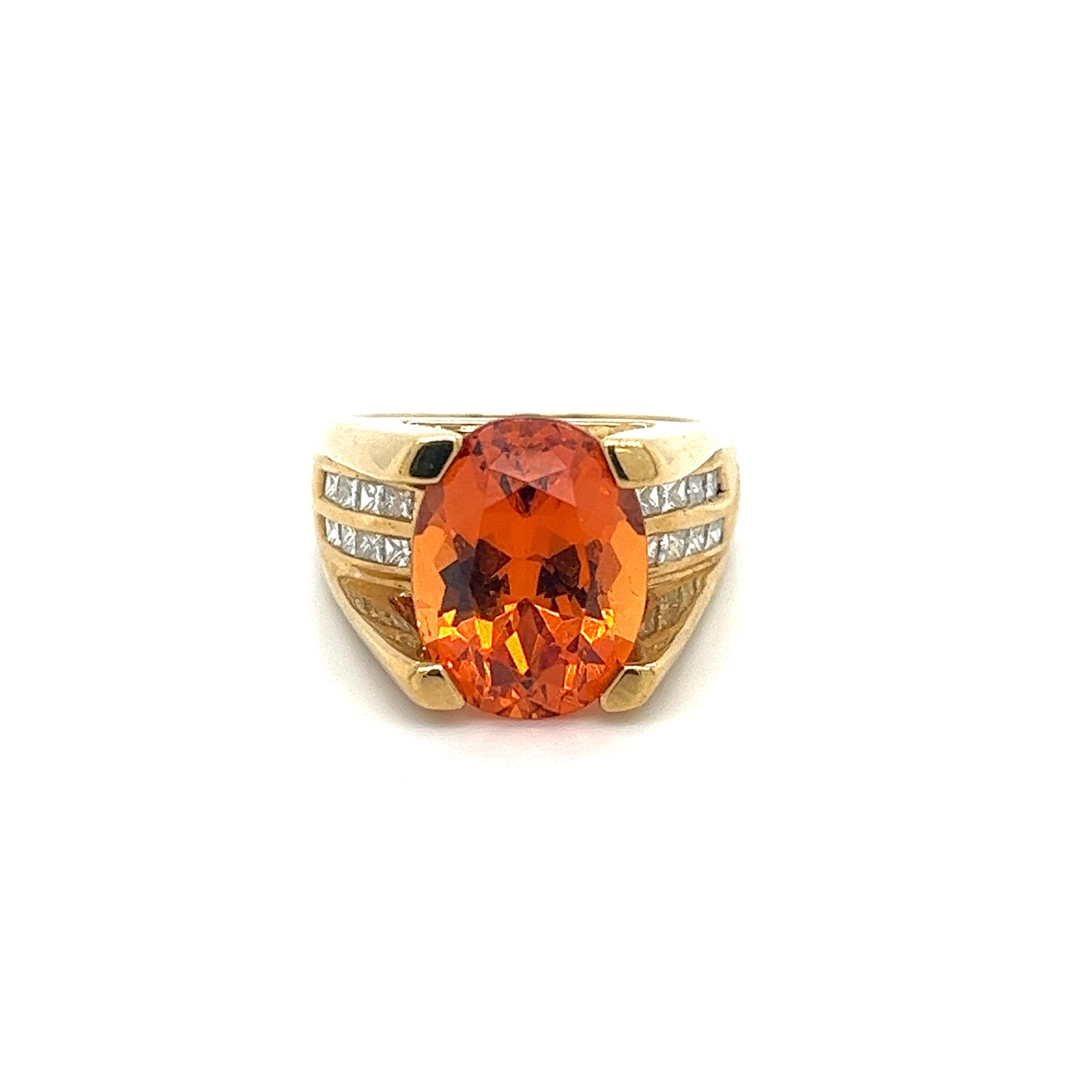 GIA-zertifizierter Ring mit 13,5 Karat Mandarine, orange, Spessartin und Granat im Ovalschliff  im Angebot 1