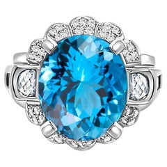Bague rétro vintage en aigue-marine naturelle de 9,5 carats de taille ovale certifiée GIA