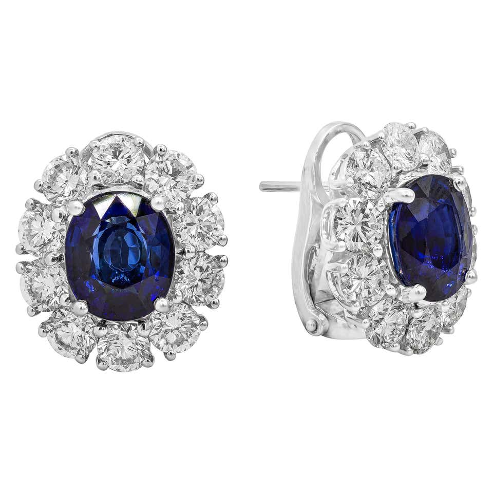 9.56 Carat Earrings, Vivid Royal Blue Sapphire Oval Cut, Unheated, GRS ...