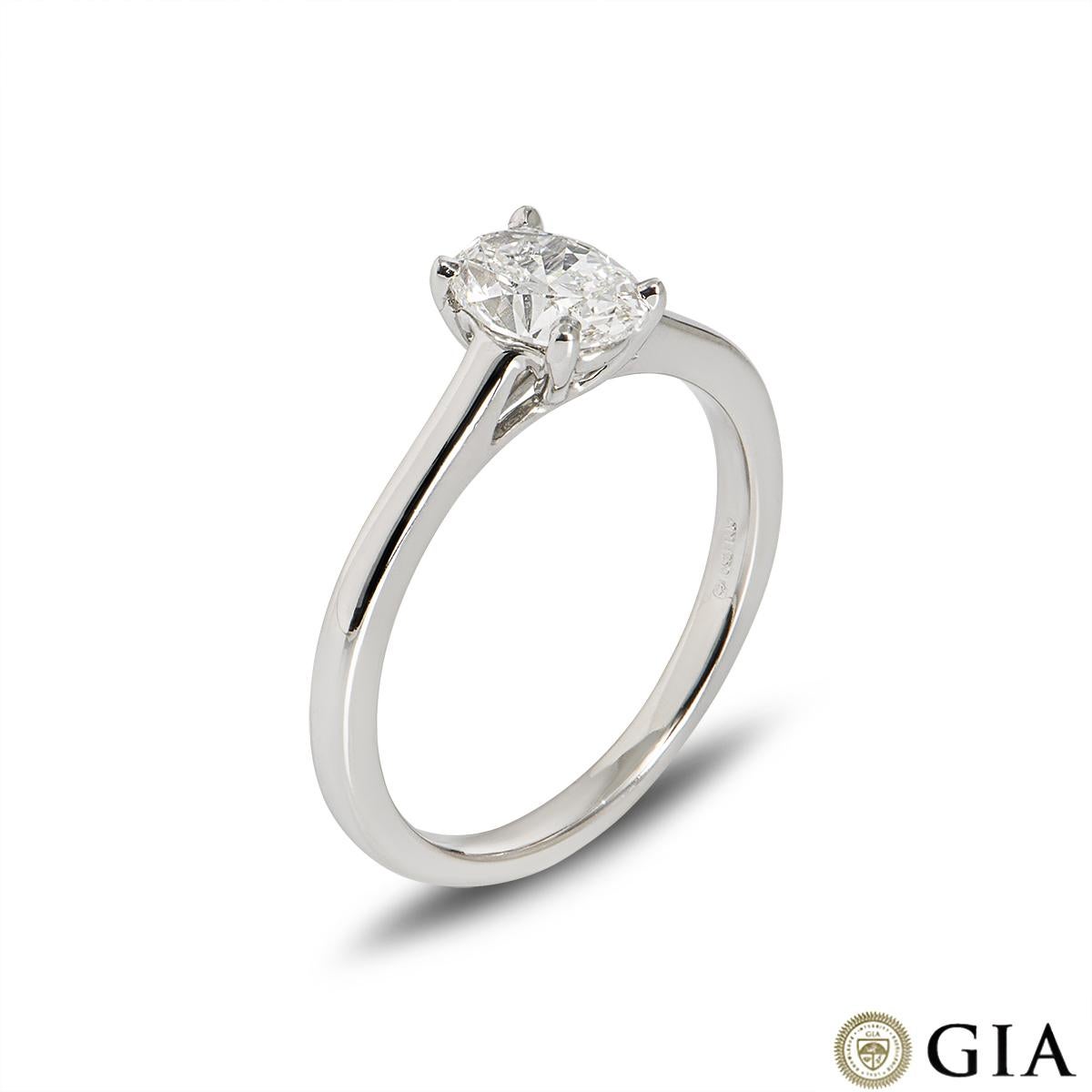 A stunning 18k white gold diamond solitaire engagement ring. The solitaire ring comprises of an oval cut diamond set to the centre in a four claw setting weighing 0.80ct, F colour and VS2 clarity. The ring has a gross weight of 3.02 grams and is
