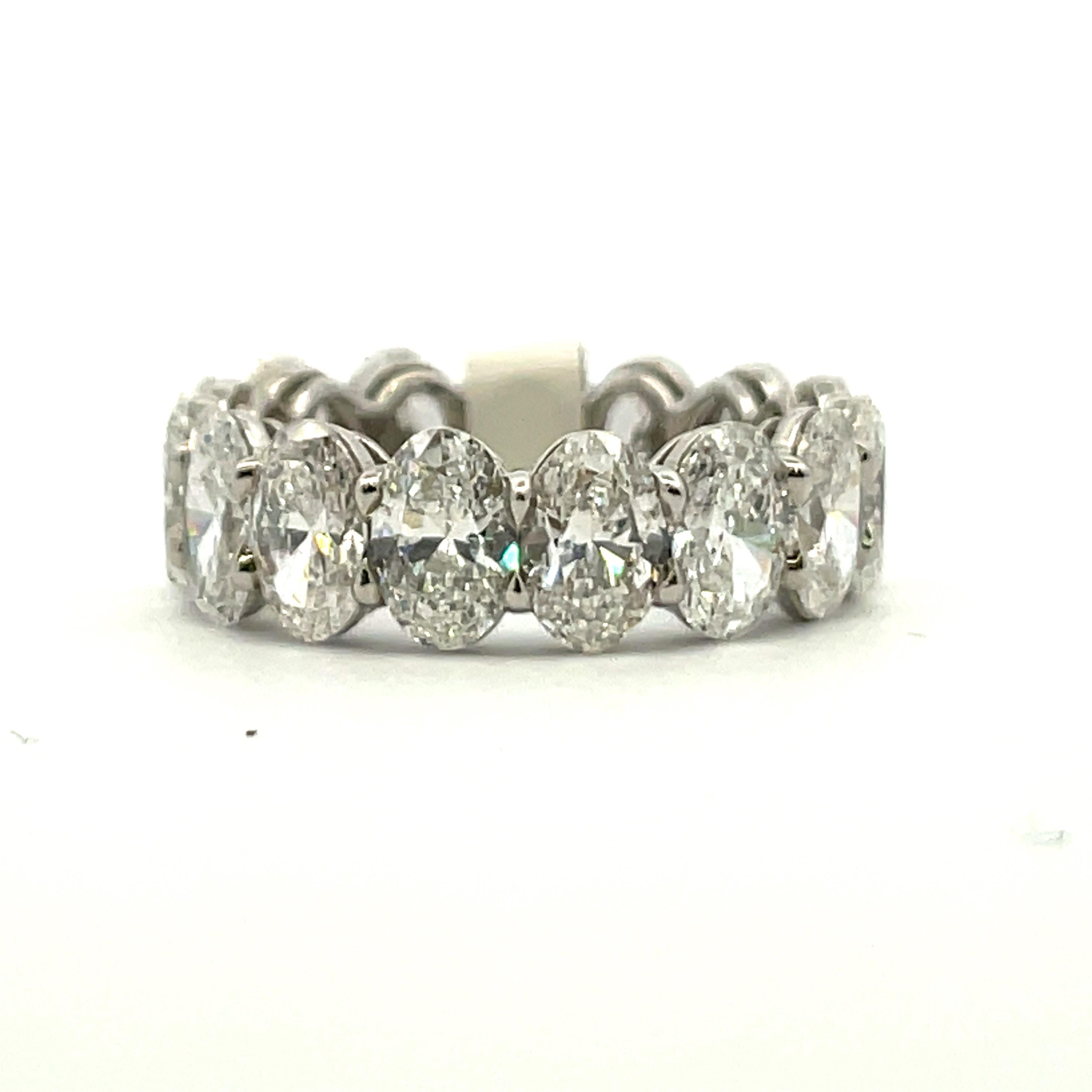 Magnificent GIA Certified Eternity wedding ring featuring 15 Oval cut diamonds weighing 7.62 Carats, crafted in Platinum. 
Average 0.51 points 
All diamonds are GIA Certified with gradings from D-F Color, IF-VS2 Clarity. Perfectly Matched!
Very