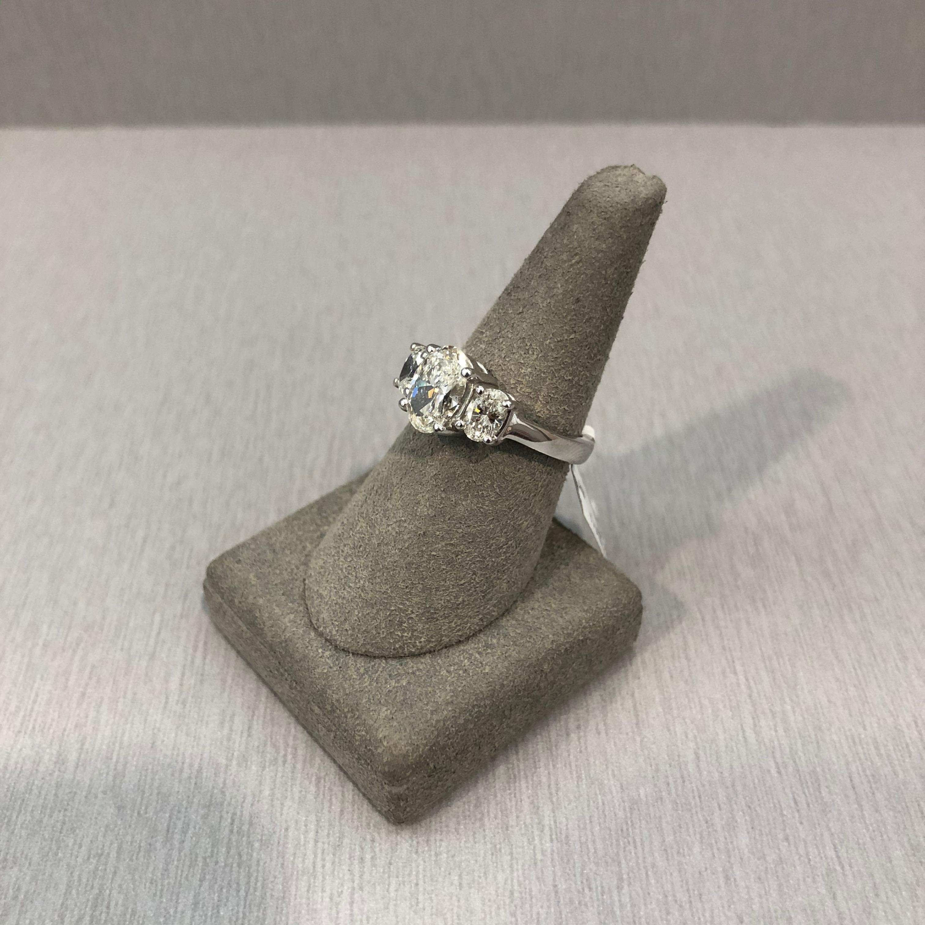 GIA Certified Oval Cut Diamond Platinum Three-Stone Engagement Ring 1