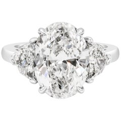 Roman Malakov GIA Certified Oval Cut Diamond Three-Stone Engagement Ring