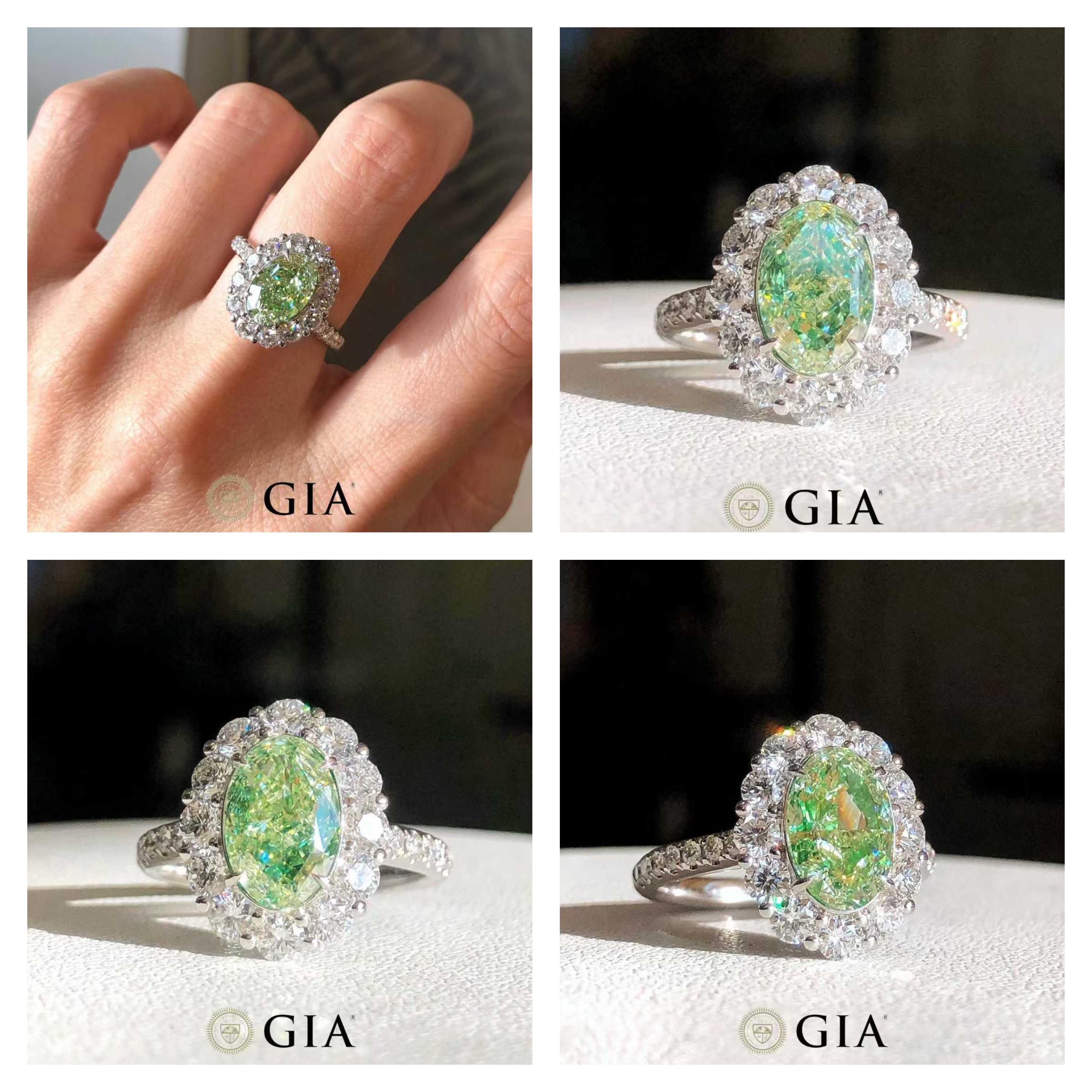in vendita:  Anello di fidanzamento con taglio ovale certificato GIA con  Diamanti a raggiera in oro bianco 18 carati 6