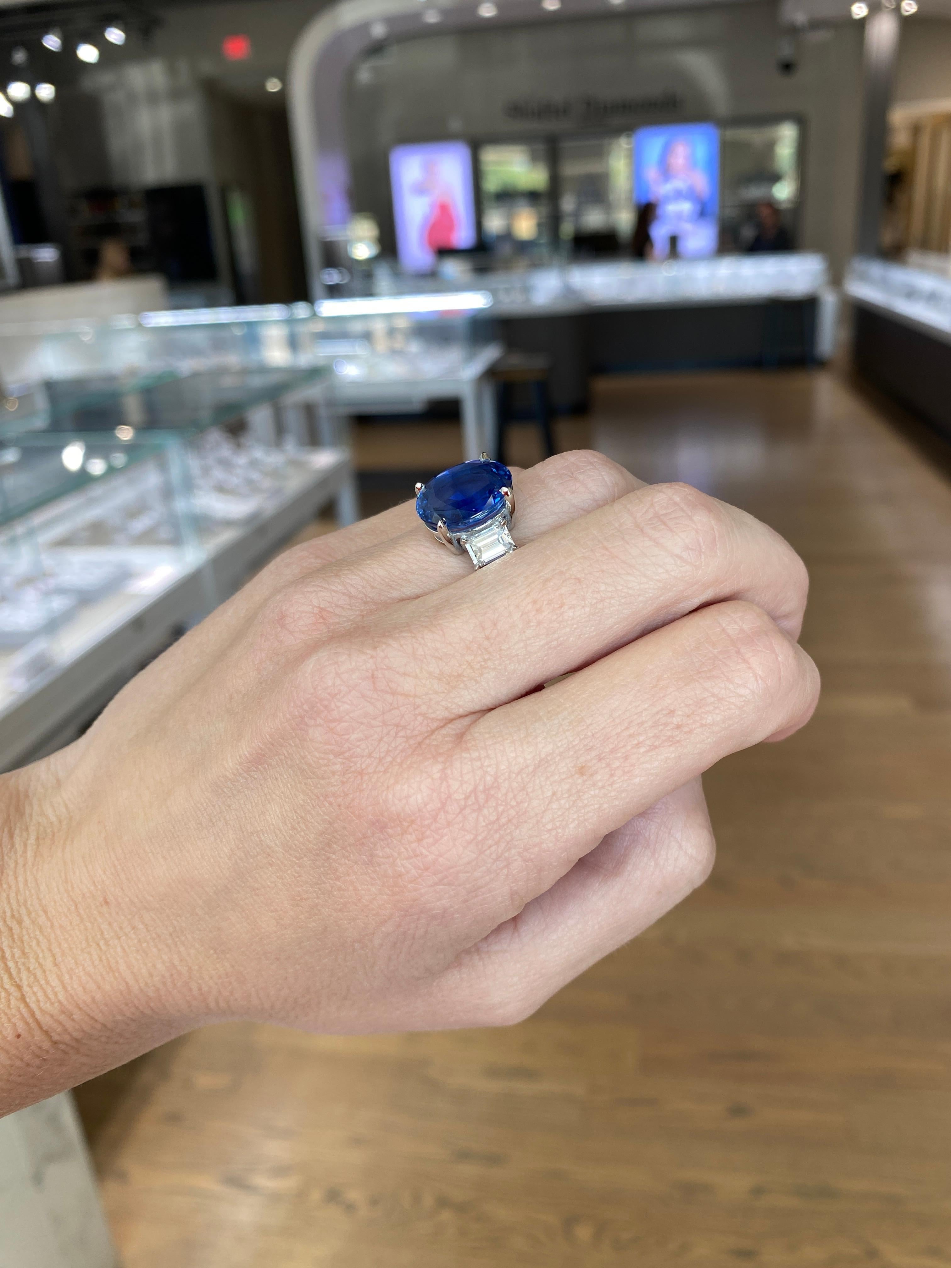 Platinring mit drei Steinen, GIA-zertifizierter natürlicher Ceylon-Saphir im Ovalschliff im Angebot 6