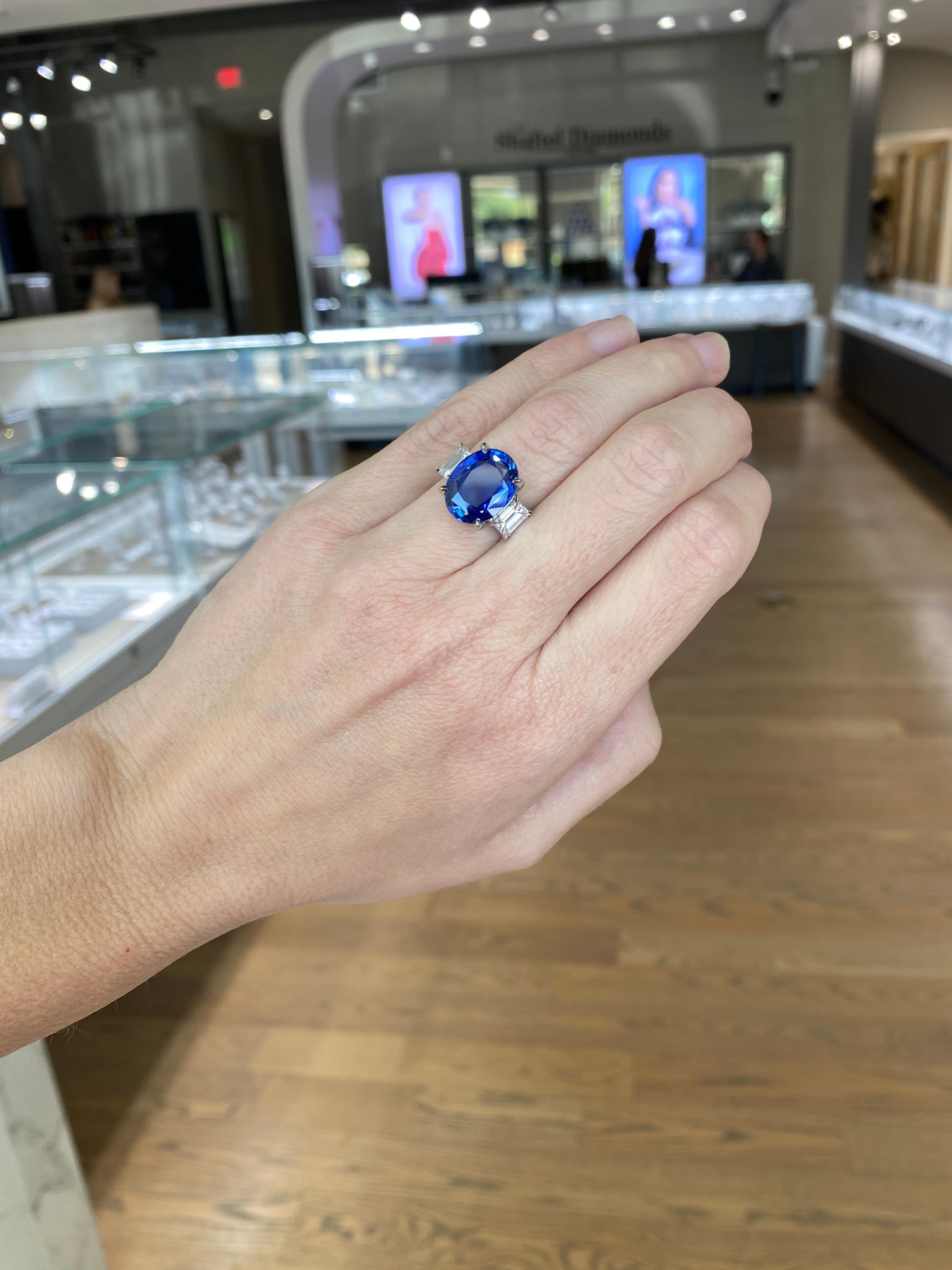 Platinring mit drei Steinen, GIA-zertifizierter natürlicher Ceylon-Saphir im Ovalschliff im Angebot 8