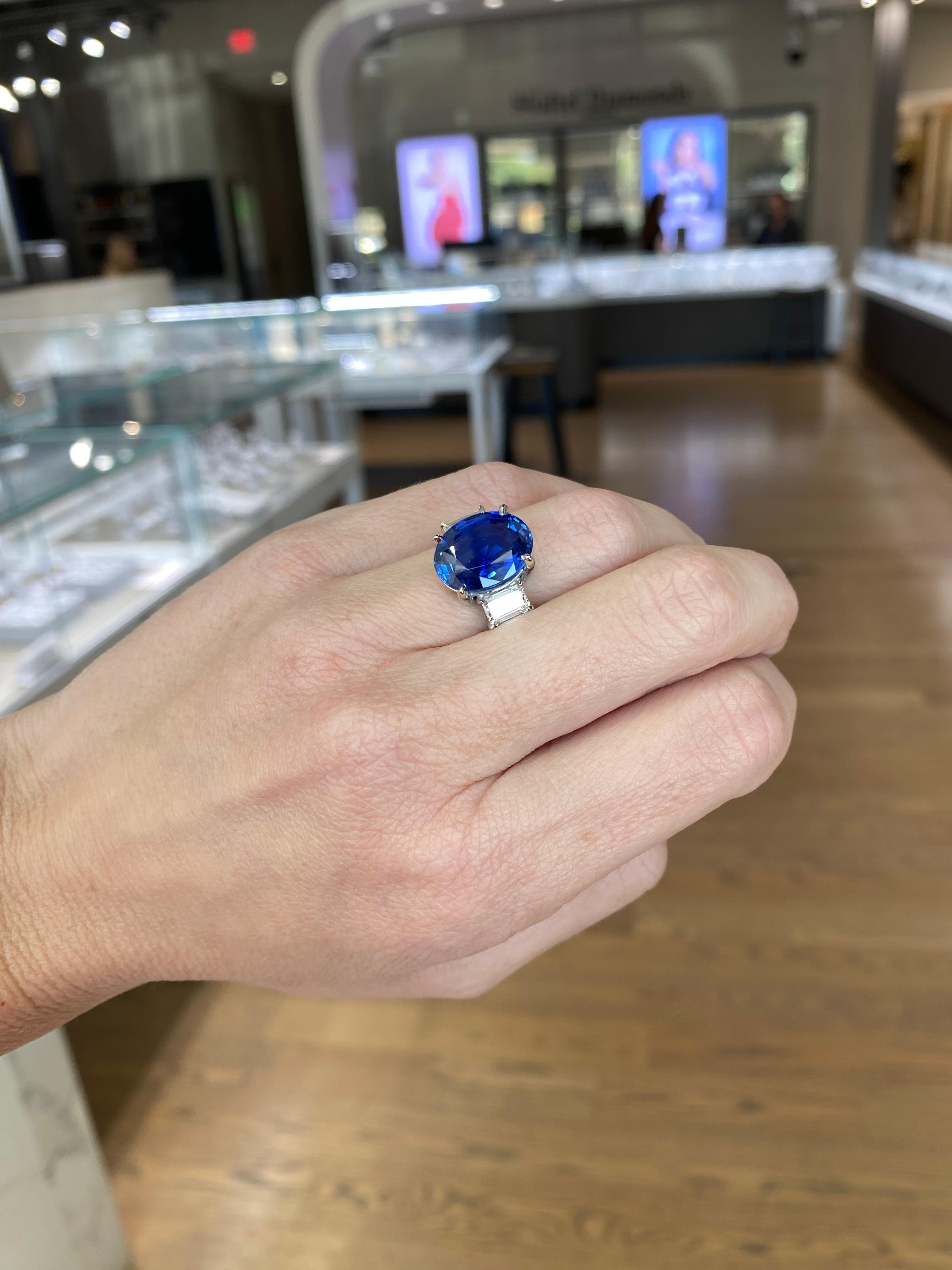 Platinring mit drei Steinen, GIA-zertifizierter natürlicher Ceylon-Saphir im Ovalschliff im Angebot 9