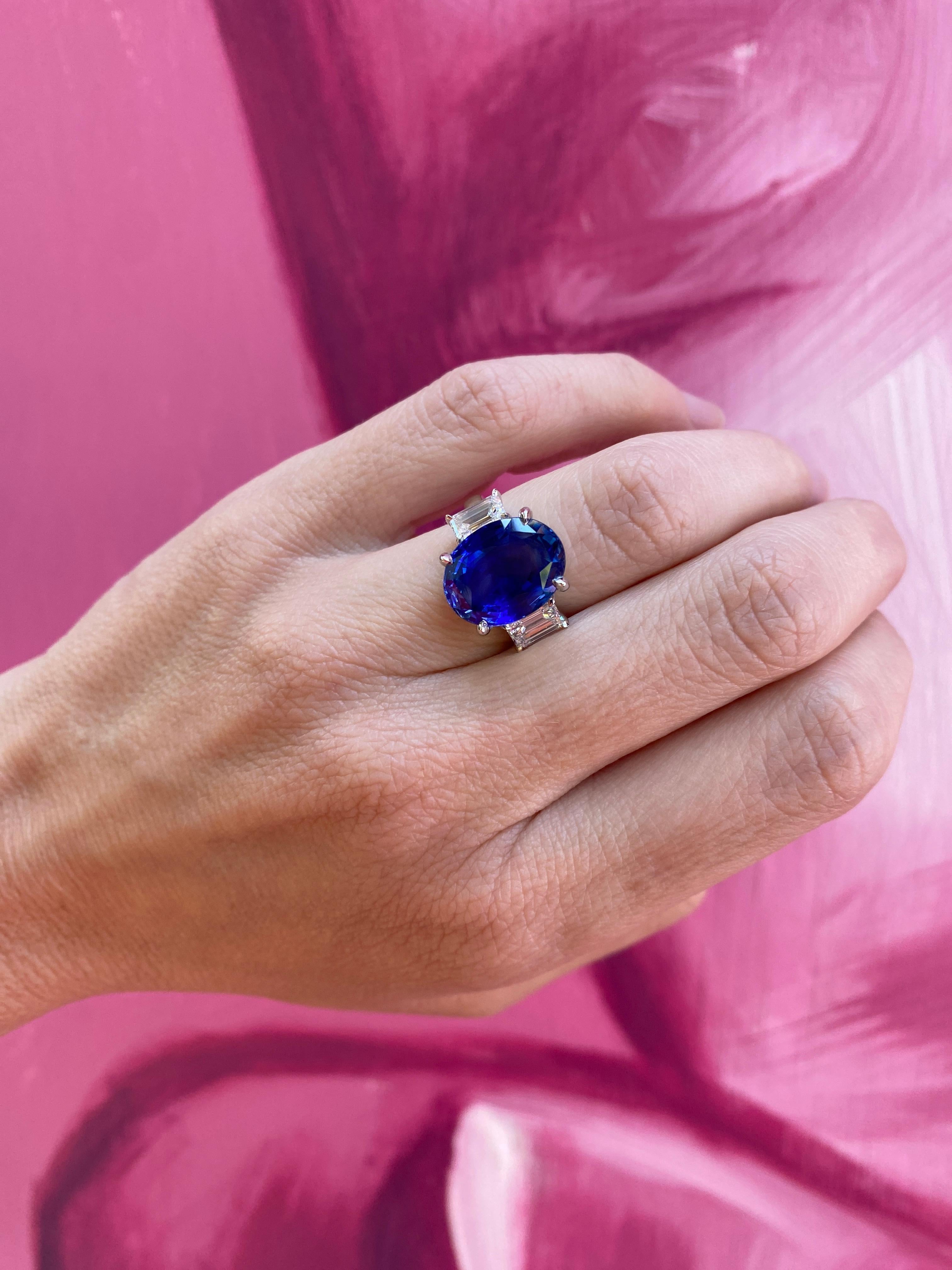 Platinring mit drei Steinen, GIA-zertifizierter natürlicher Ceylon-Saphir im Ovalschliff im Angebot 10