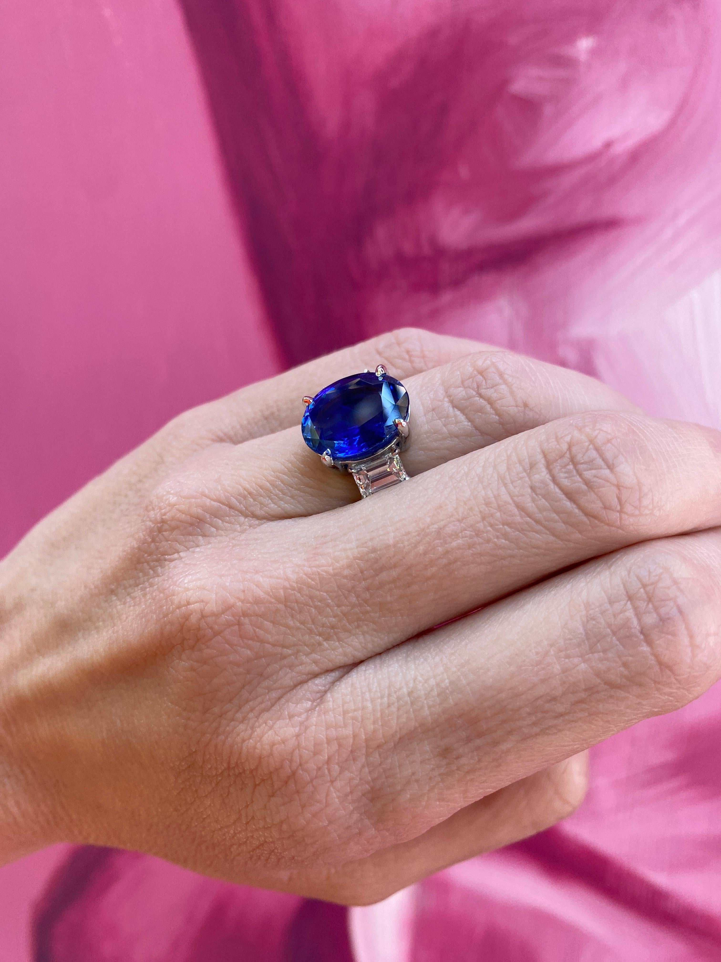 Platinring mit drei Steinen, GIA-zertifizierter natürlicher Ceylon-Saphir im Ovalschliff im Angebot 11