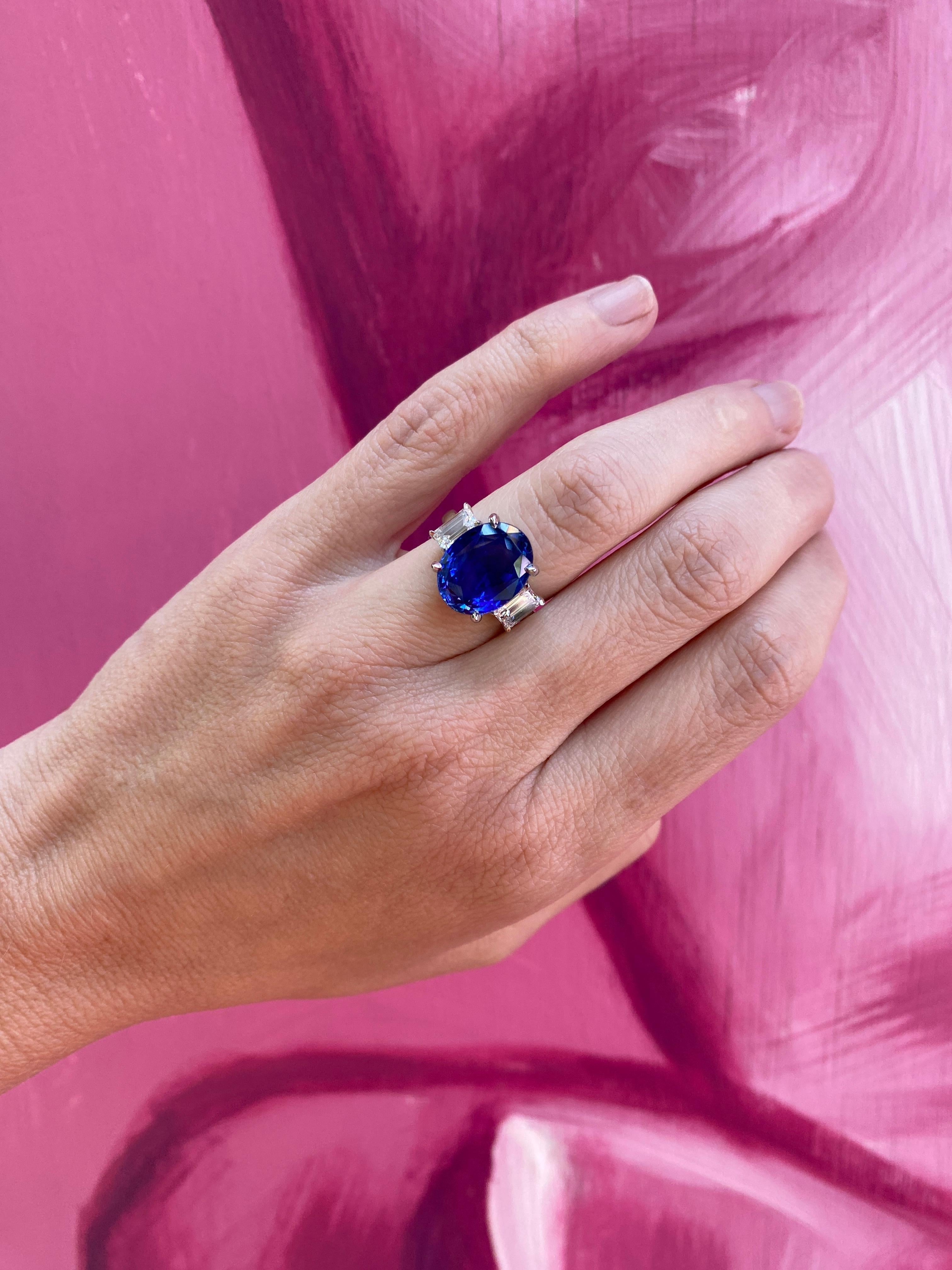 Platinring mit drei Steinen, GIA-zertifizierter natürlicher Ceylon-Saphir im Ovalschliff im Angebot 13
