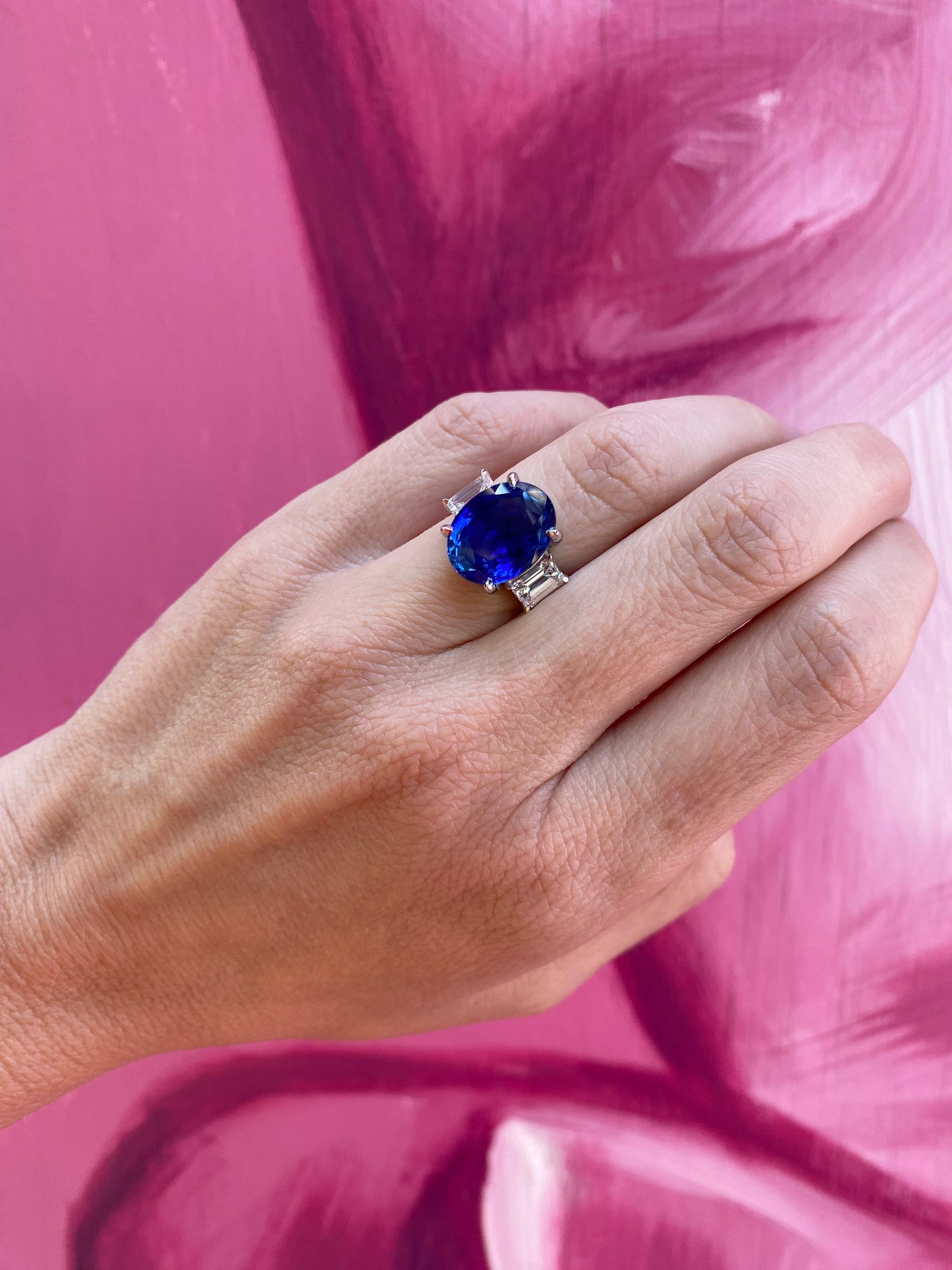 Platinring mit drei Steinen, GIA-zertifizierter natürlicher Ceylon-Saphir im Ovalschliff im Angebot 14