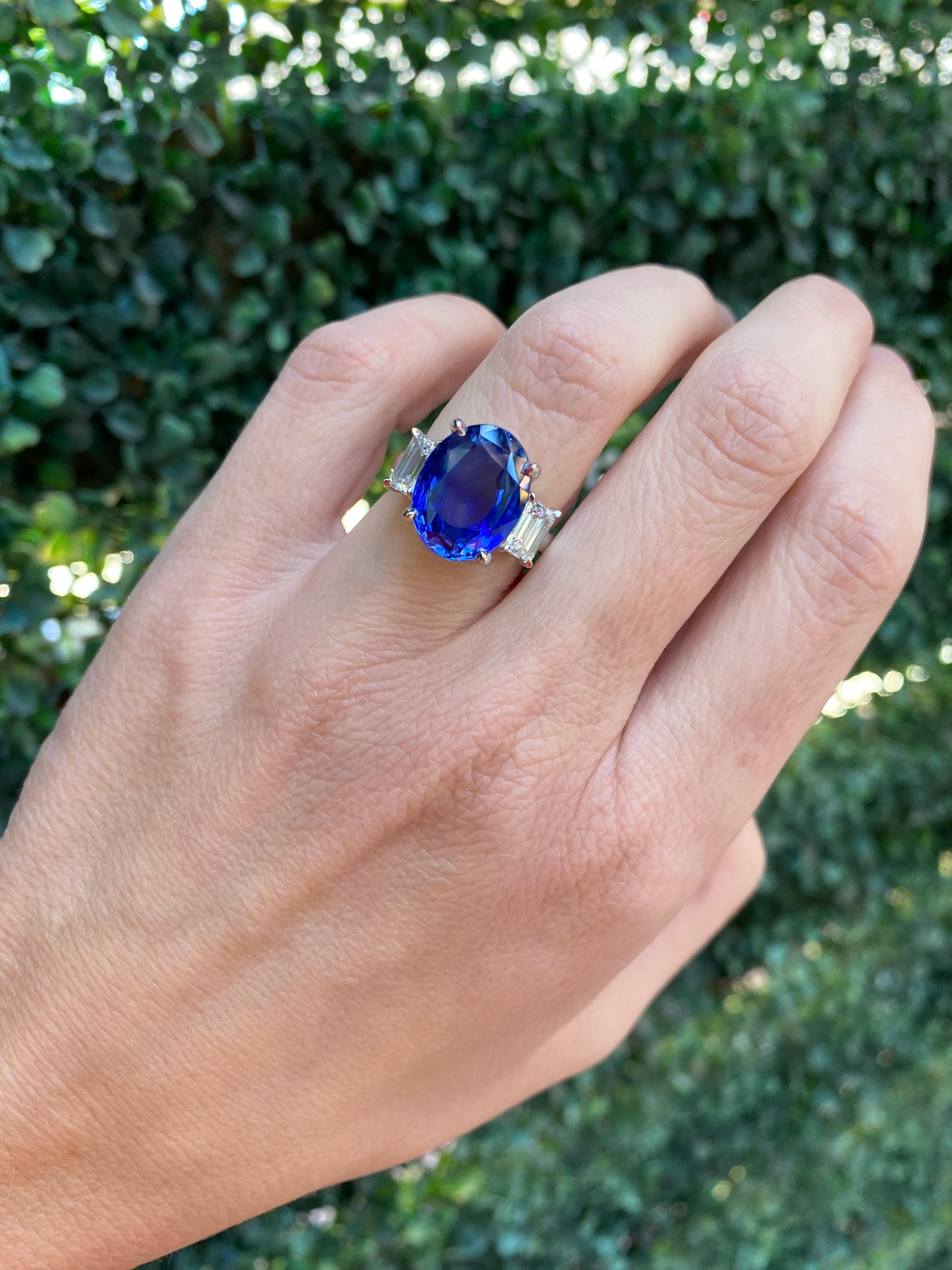 Platinring mit drei Steinen, GIA-zertifizierter natürlicher Ceylon-Saphir im Ovalschliff im Angebot 15