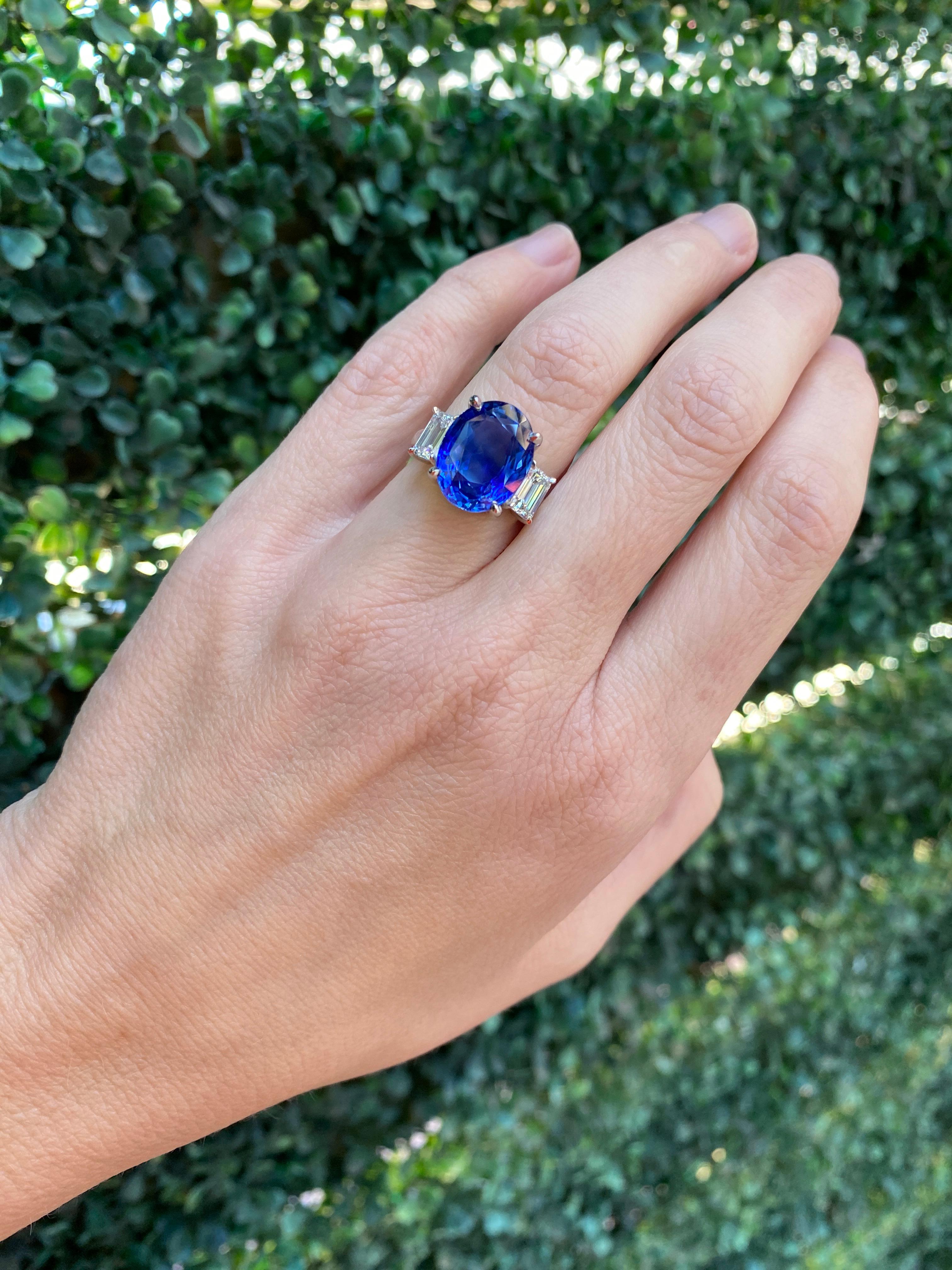 Platinring mit drei Steinen, GIA-zertifizierter natürlicher Ceylon-Saphir im Ovalschliff im Angebot 16