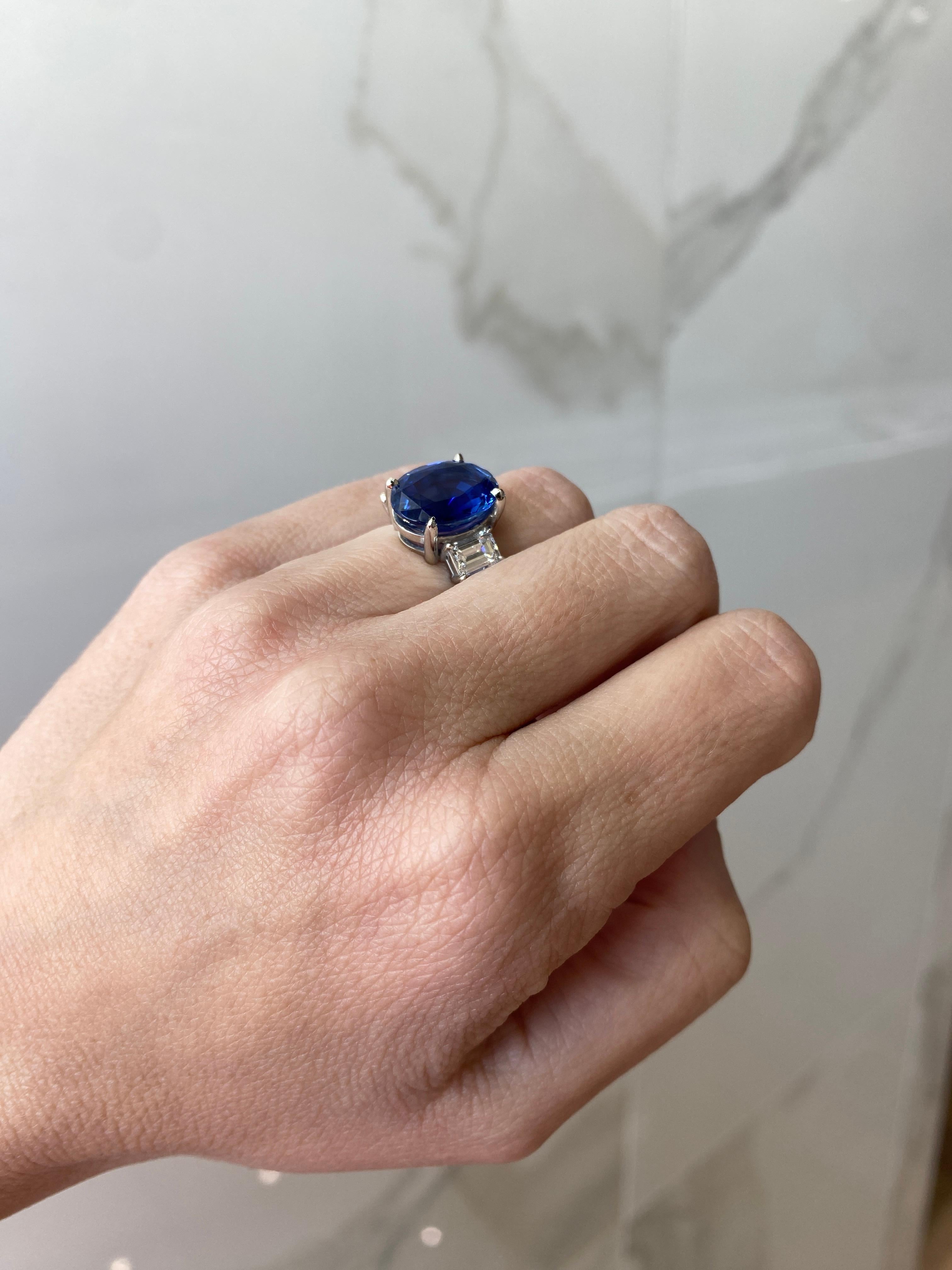 Platinring mit drei Steinen, GIA-zertifizierter natürlicher Ceylon-Saphir im Ovalschliff im Angebot 3