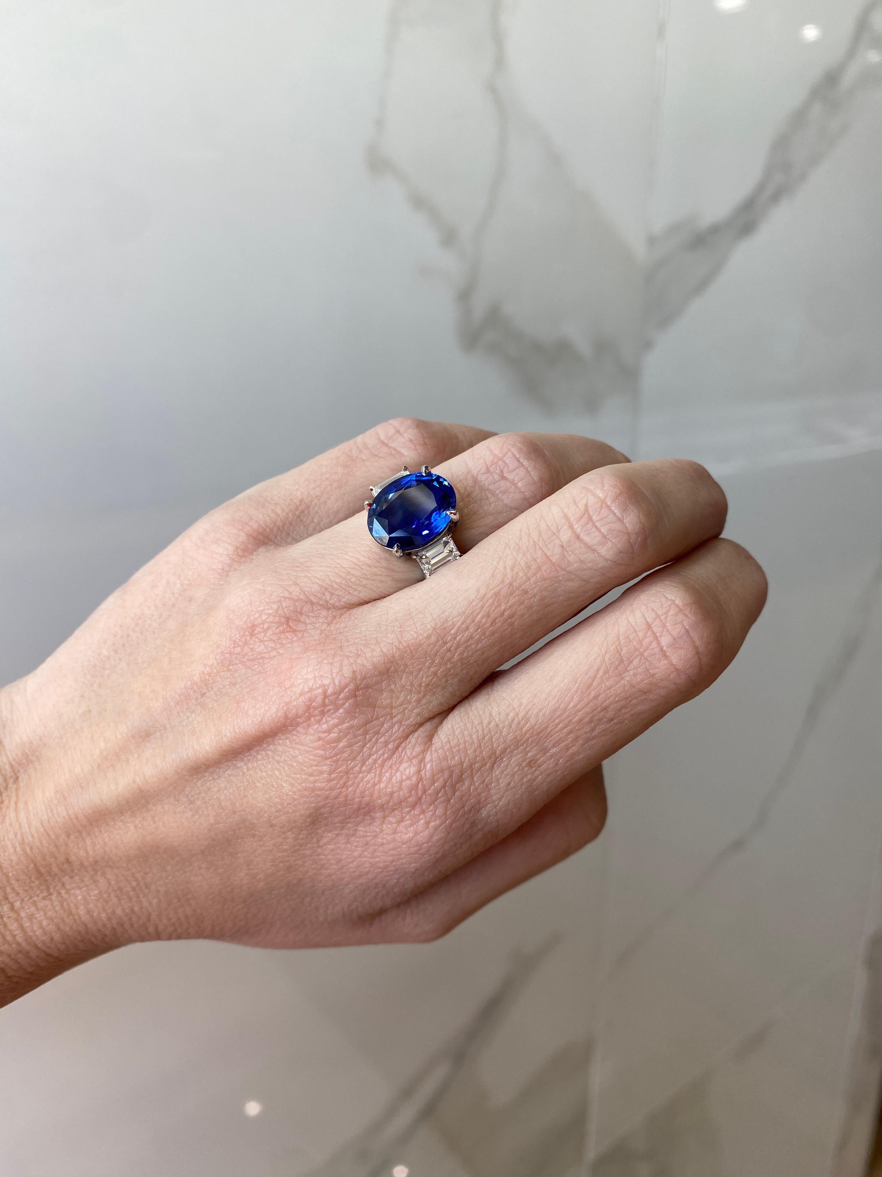 Platinring mit drei Steinen, GIA-zertifizierter natürlicher Ceylon-Saphir im Ovalschliff im Angebot 5