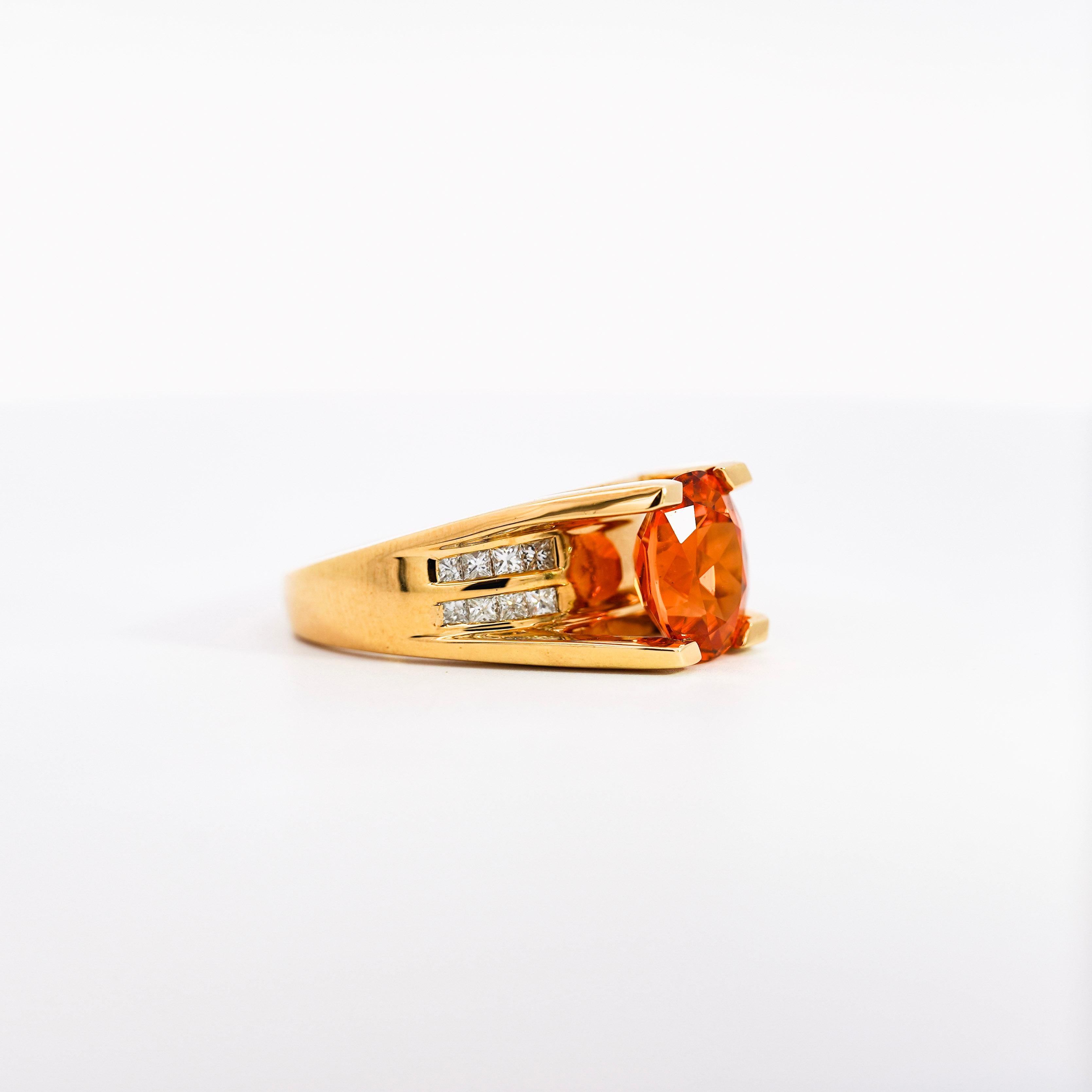 GIA Certified Oval Cut Orange Spessartine Garnet And Diamond Ring For Sale 1