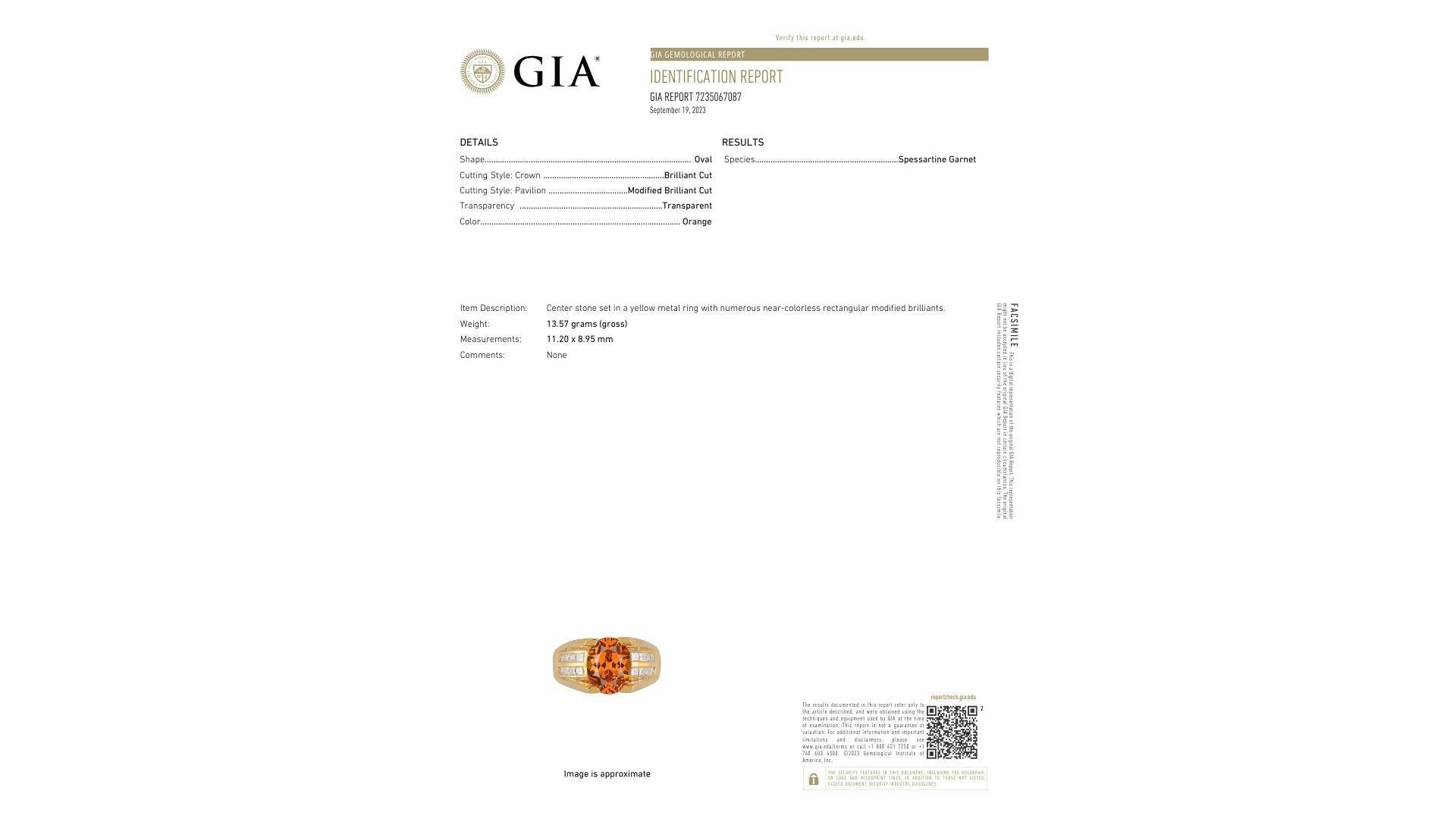 GIA Certified Oval Cut Orange Spessartine Garnet And Diamond Ring For Sale 2