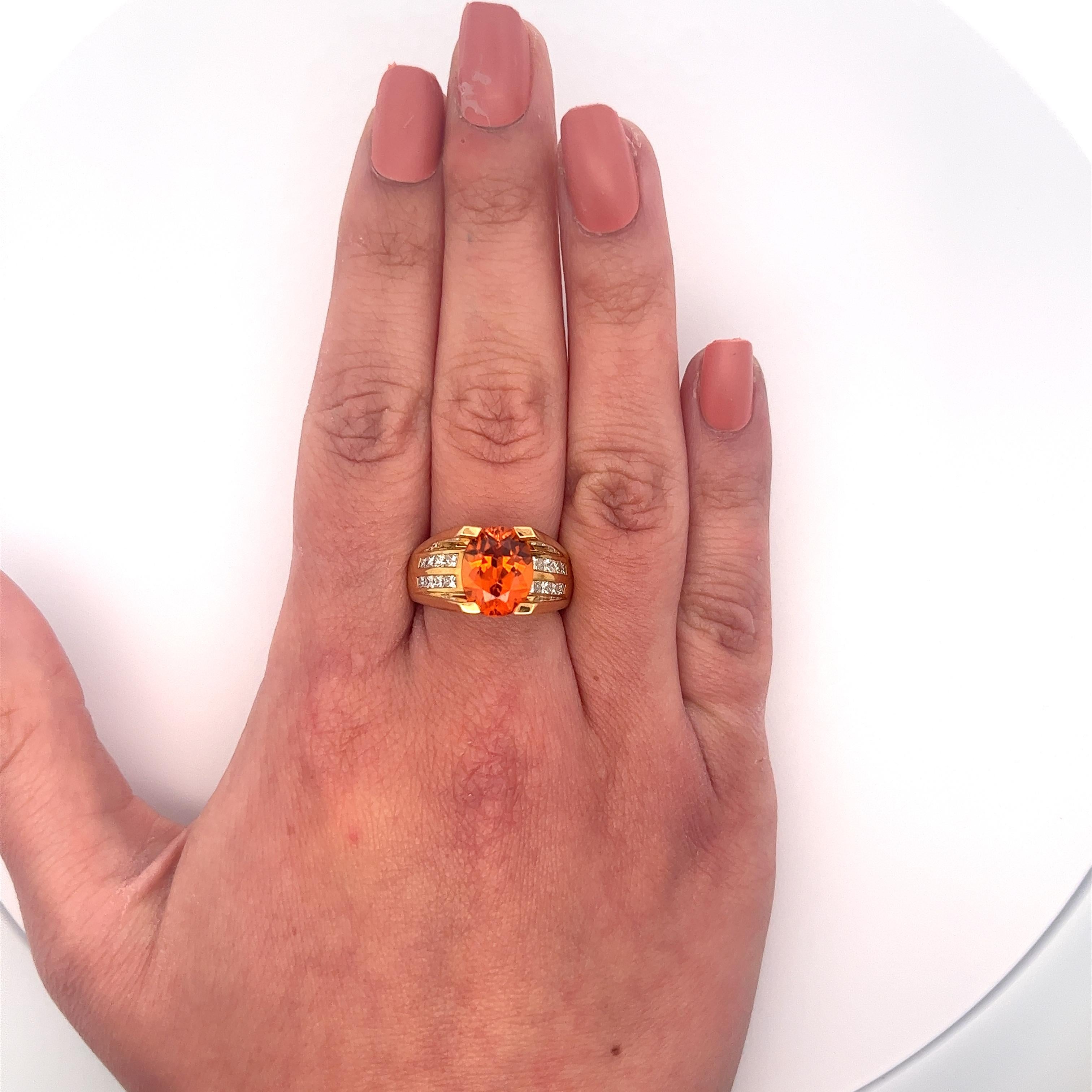 GIA Certified Oval Cut Orange Spessartine Garnet And Diamond Ring For Sale 3