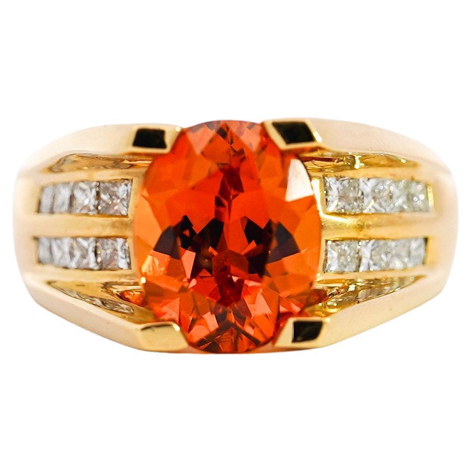 GIA Certified Oval Cut Orange Spessartine Garnet And Diamond Ring